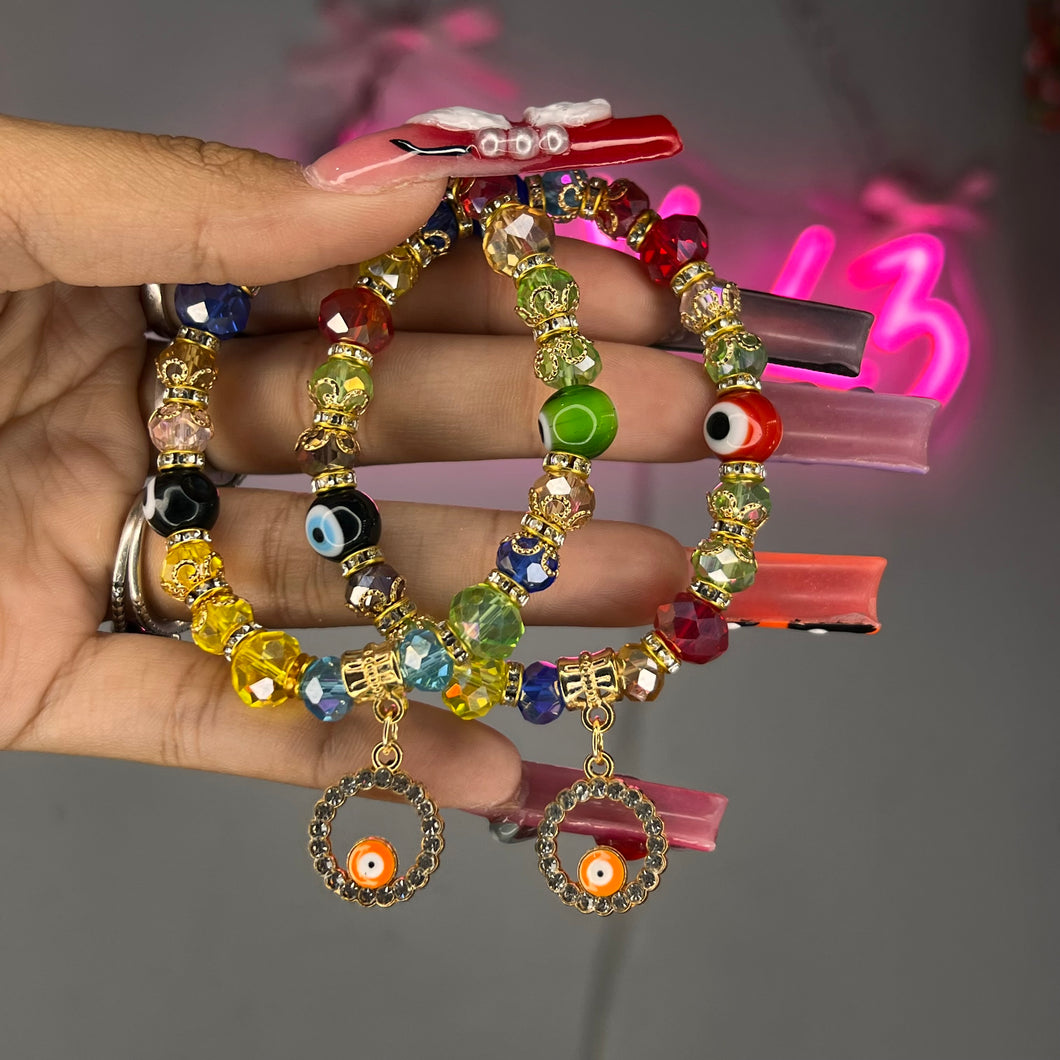 Rainbow & Gold Diamond Circle EE Beaded Bracelet