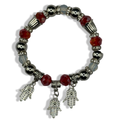 Red & Silver 3 Hamsa Charm Basic Beaded Bracelet