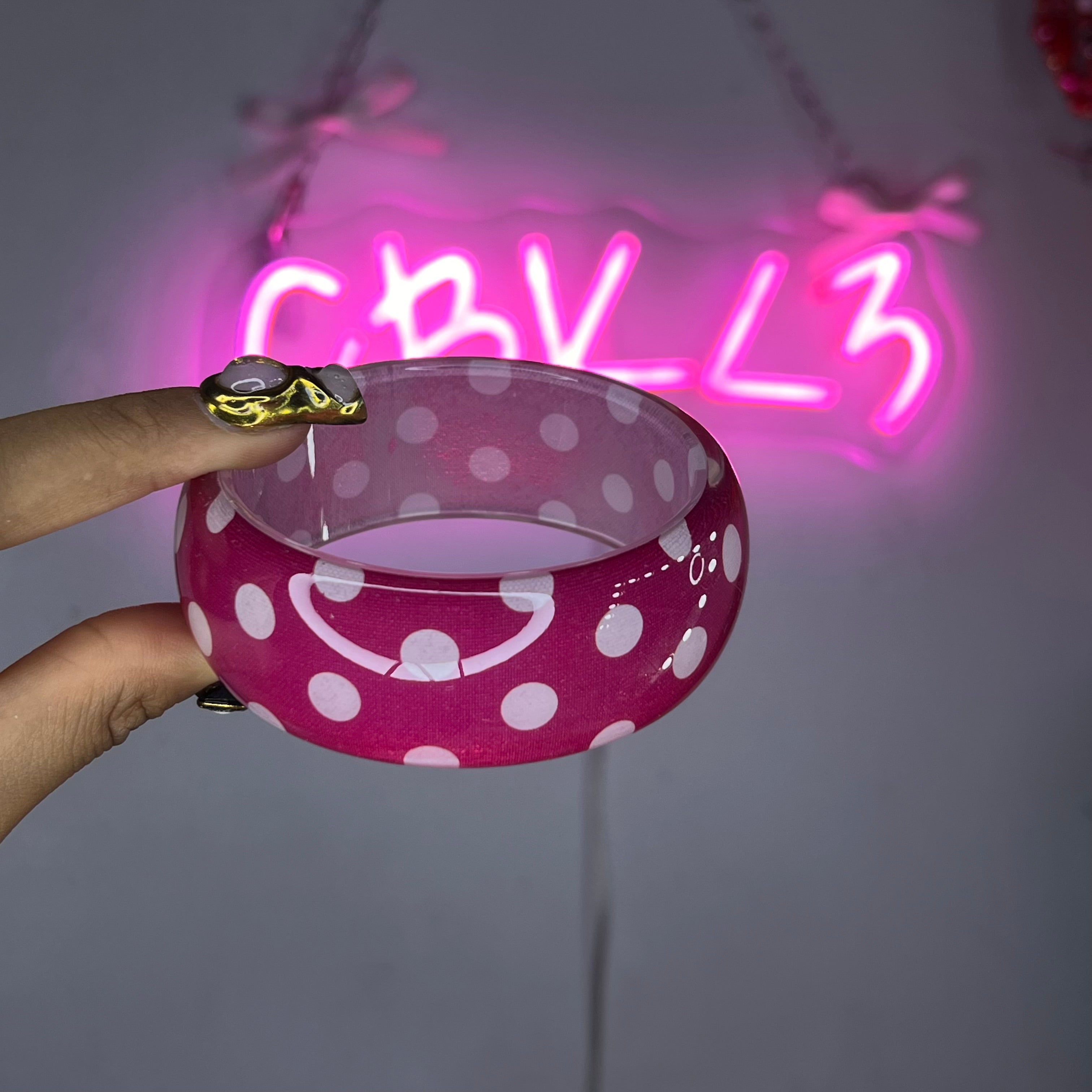 Pink & White Dotted Boba Bangle