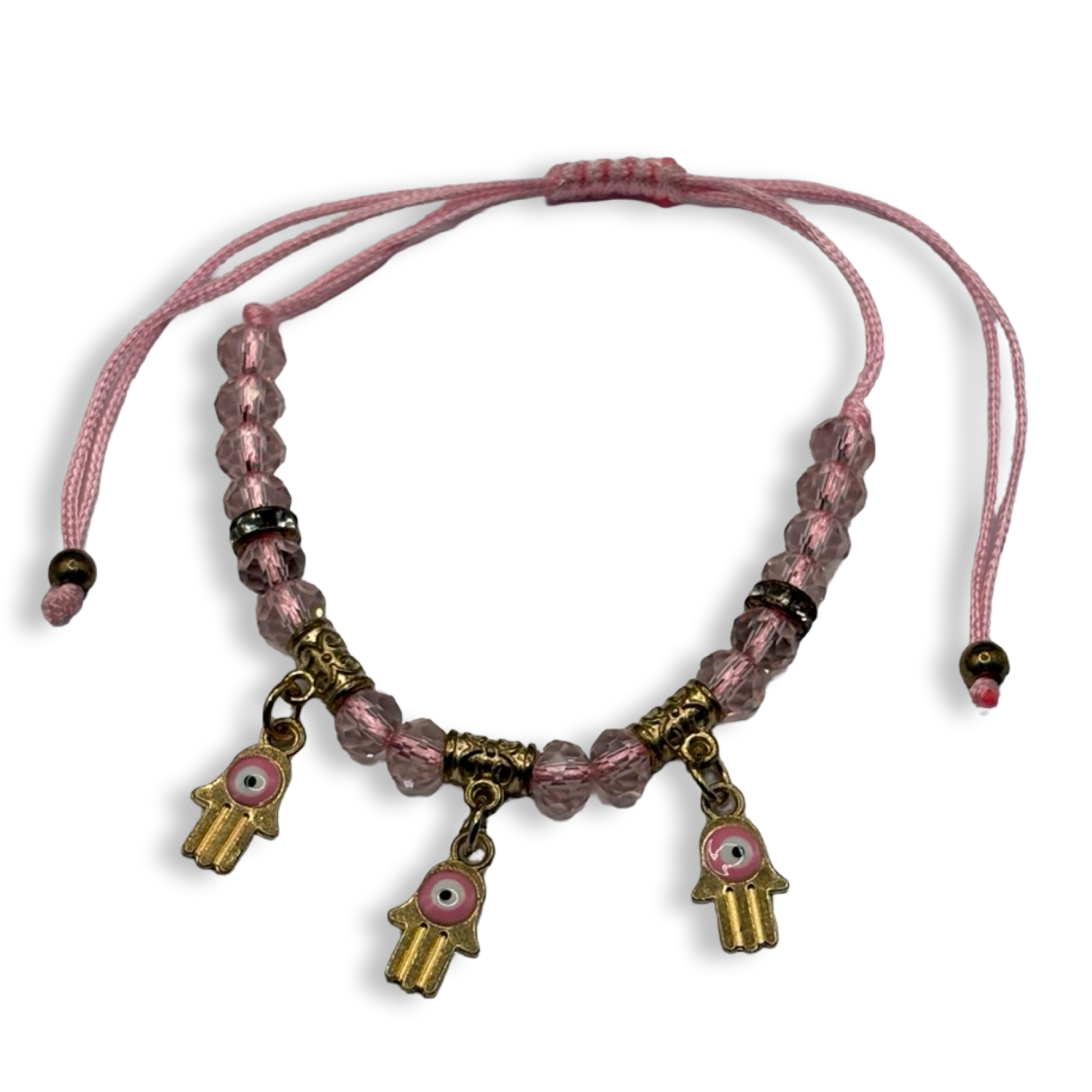 Pink & Gold 3 Hamsa Charm Adjustable String Bracelet