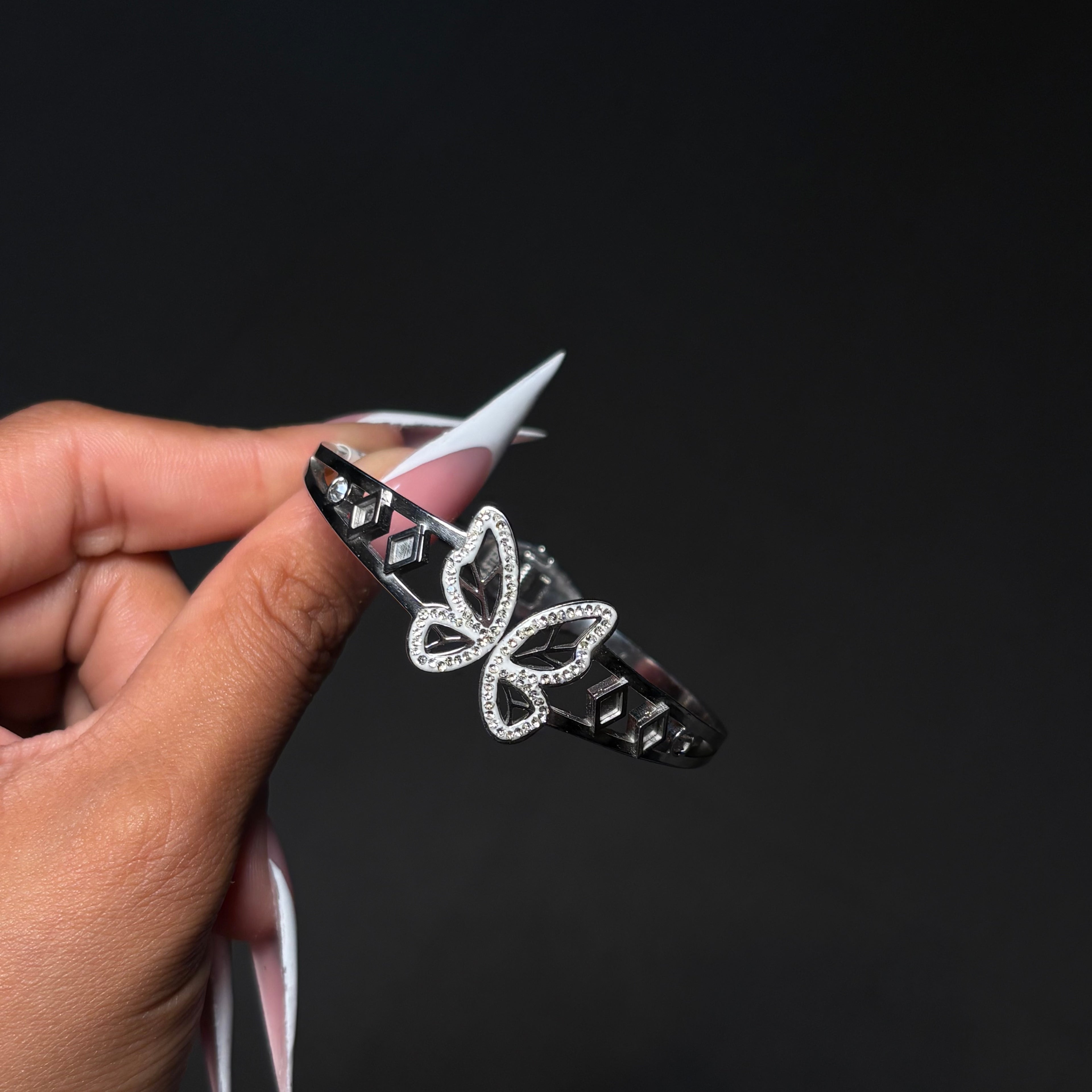 Silver Diamond Flutter Cuff (Opens Between Wings)