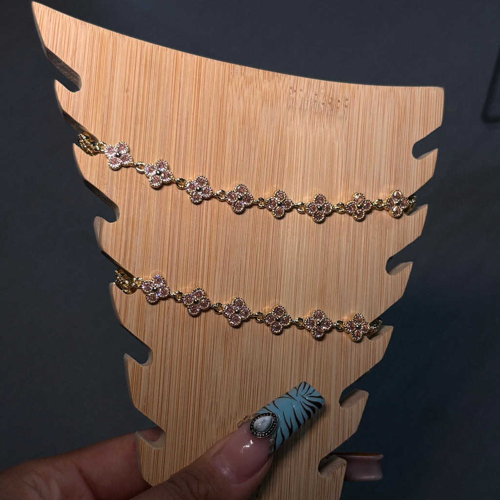 Gold & Pink Diamond Dainty Klover Anklet