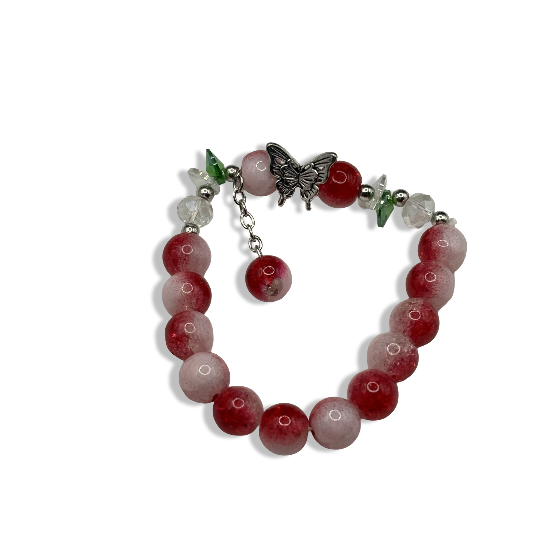 Red & Silver Flutter Dangle Beaded Bracelet