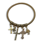 White & Gold Cross Spring Charm Bracelet