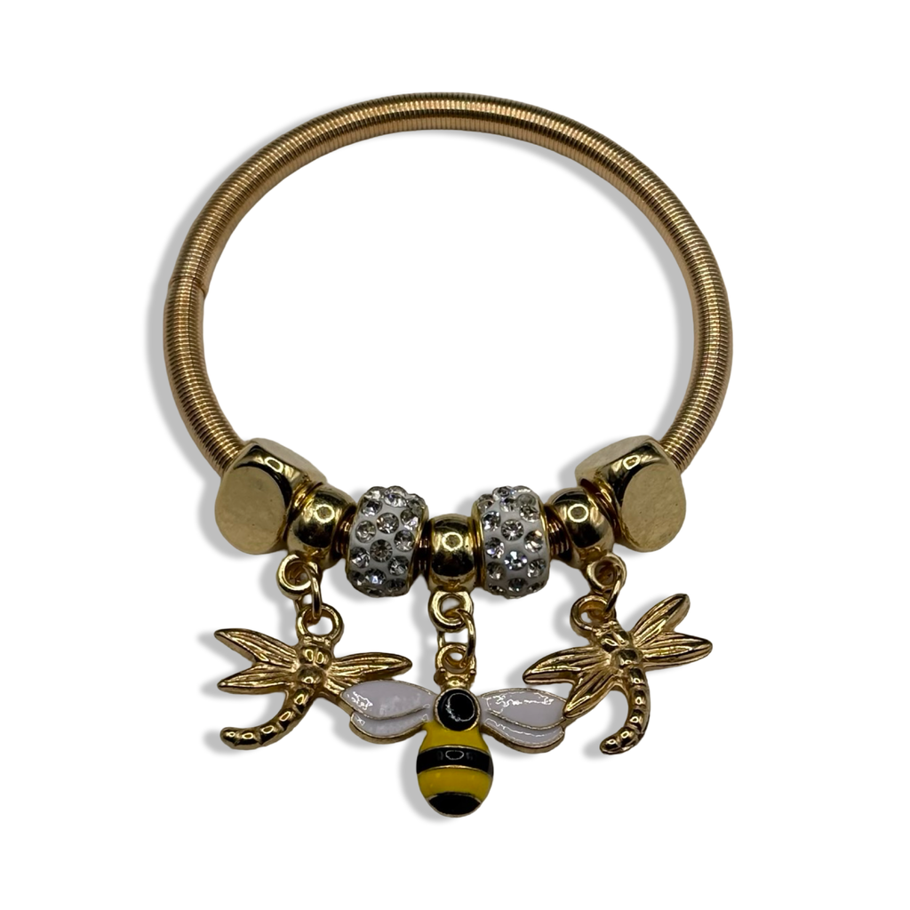 Gold Bumble Bee Spring Charm Bracelet