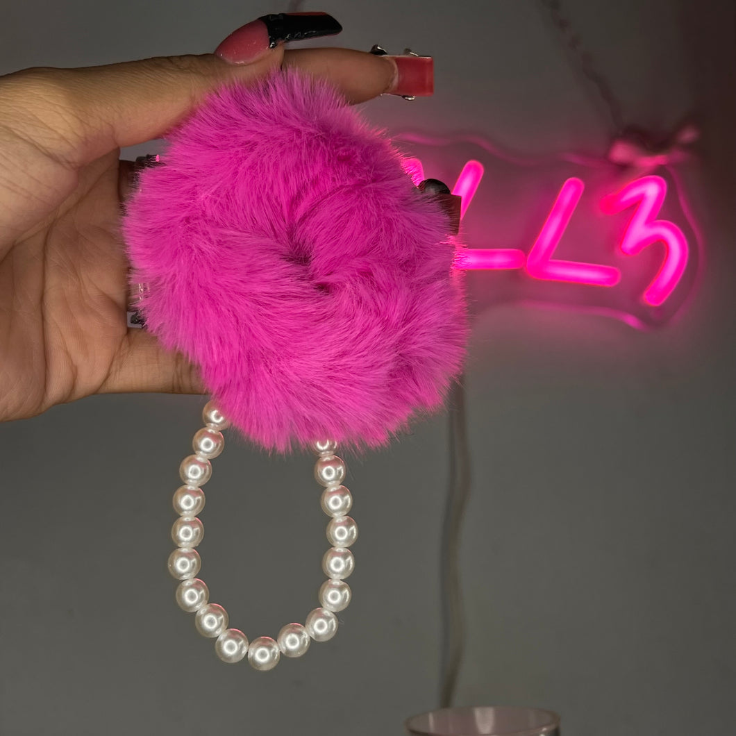 Hot Pink Pearl Pom Pom Keychain/ Purse Charm