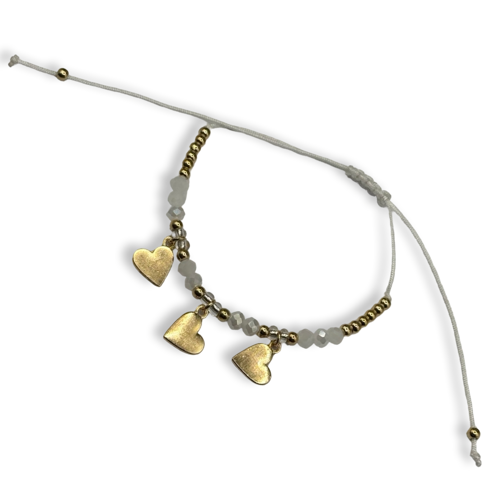 White n Gold 3 Hearts Adjustable String Bracelet