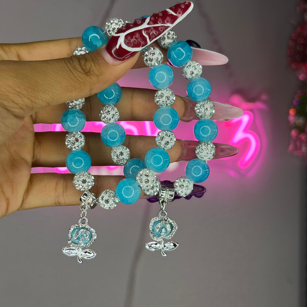 Baby Blue Rose Gem Beaded Bracelet