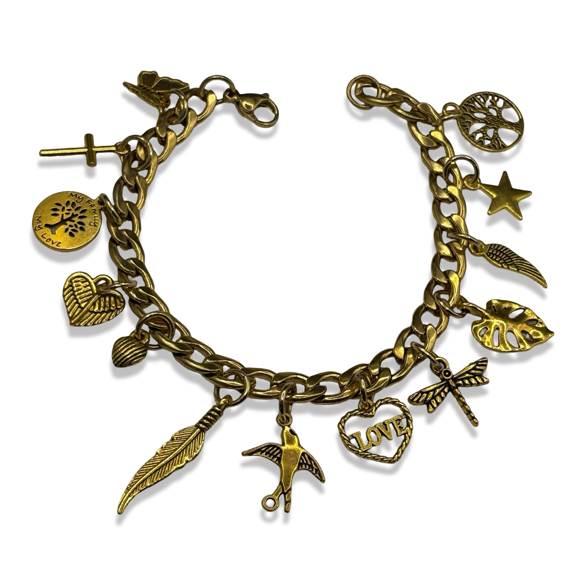 Gold Spring Girlie Cuban Charm Bracelet