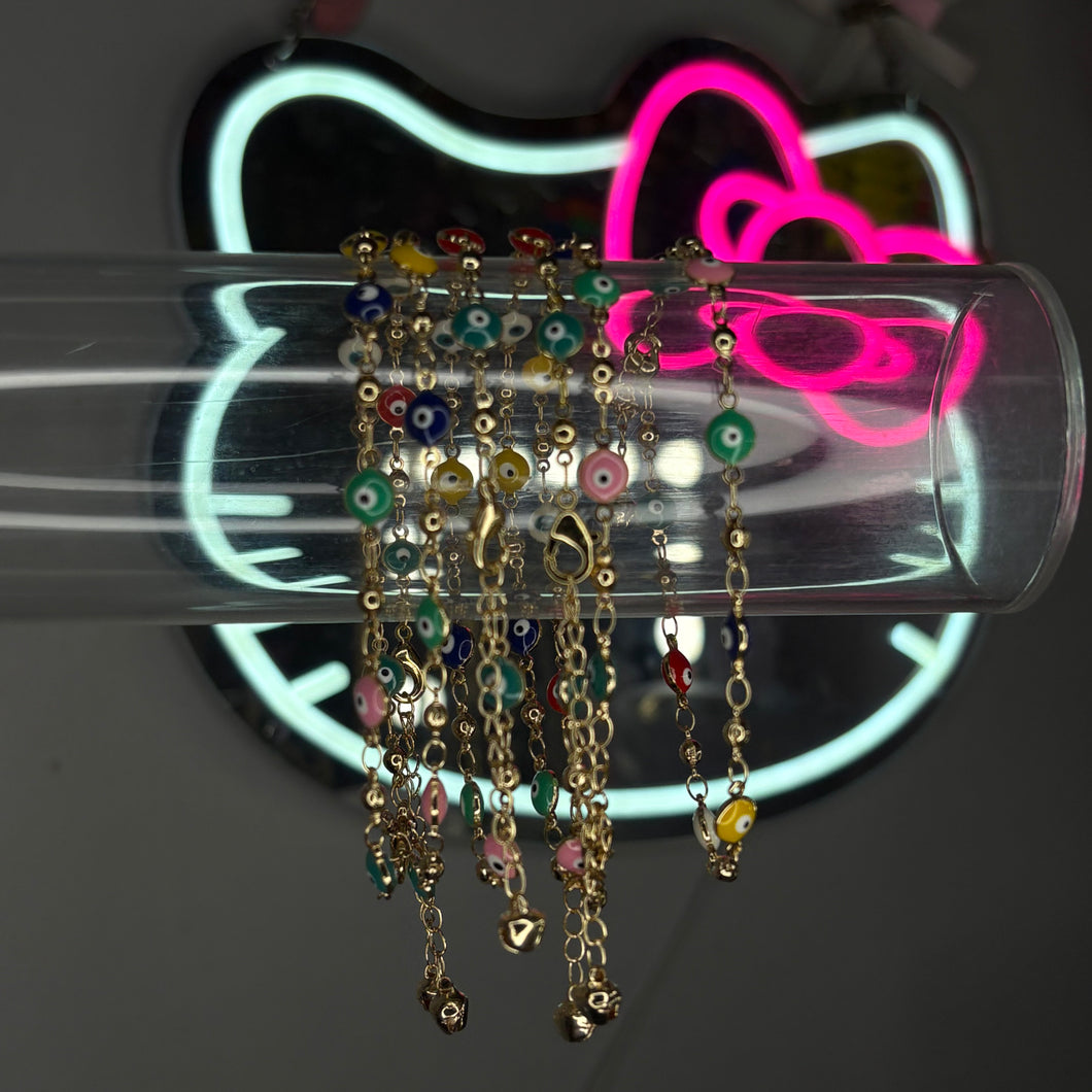 Gold & Rainbow Mal De Ojo Anklet