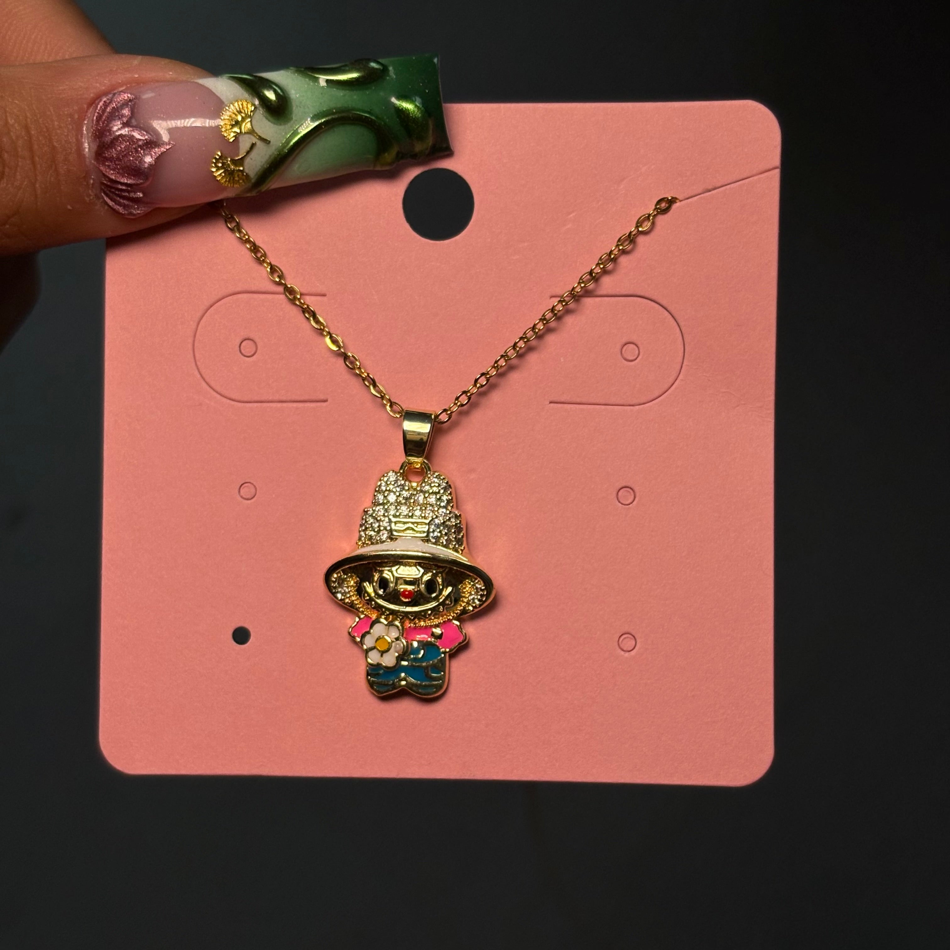 Gold & Pink Flower Bubu Necklace