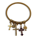 Purple & Gold Cross Spring Charm Bracelet