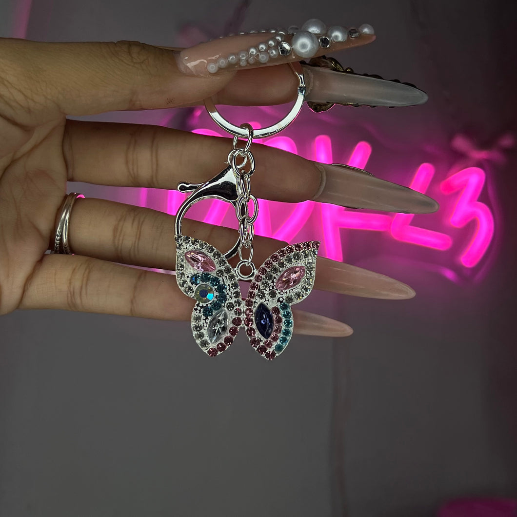 Silver Butterfly Gem Keychain/Purse Charm