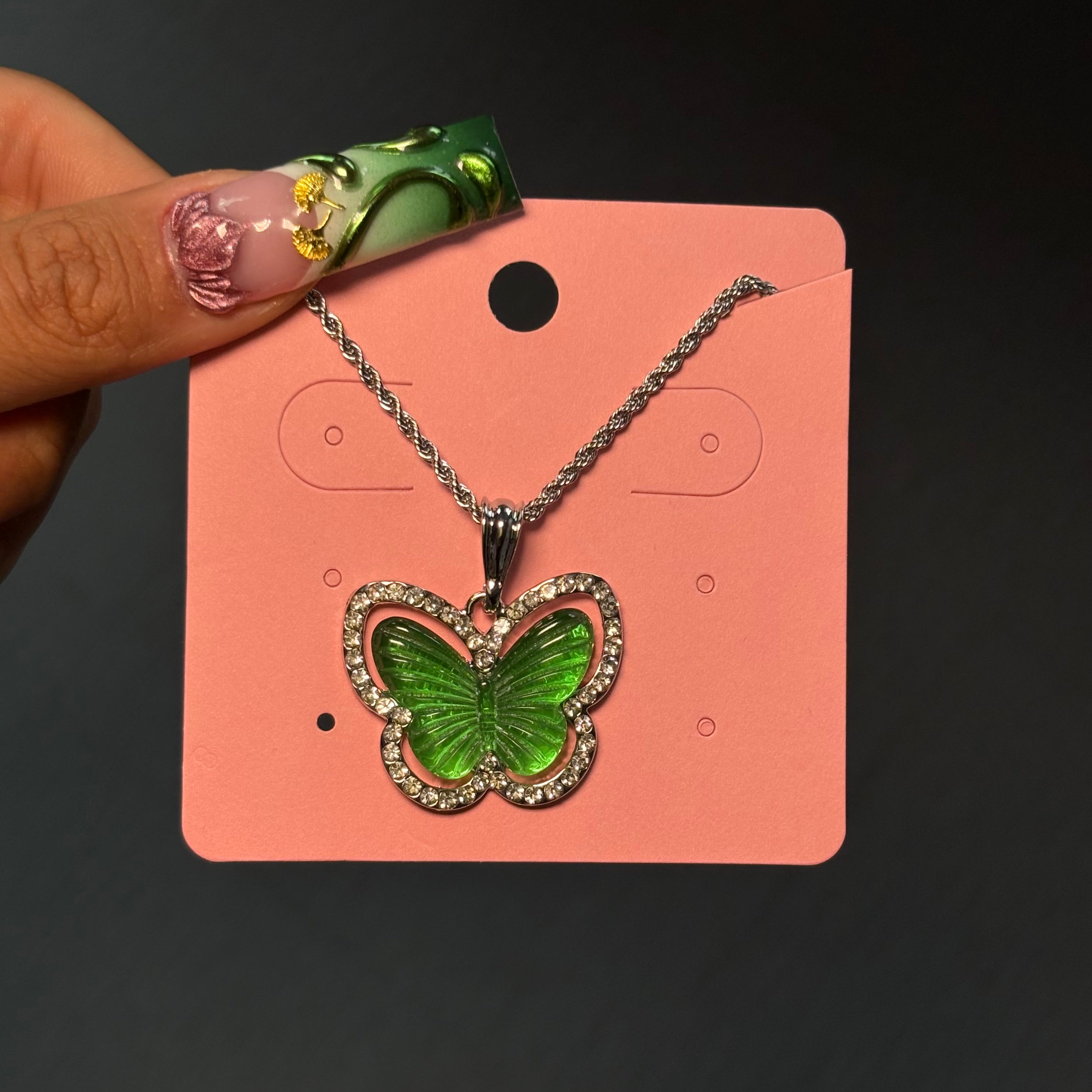 Silver & Green Diamond Mariposita Rope Necklace