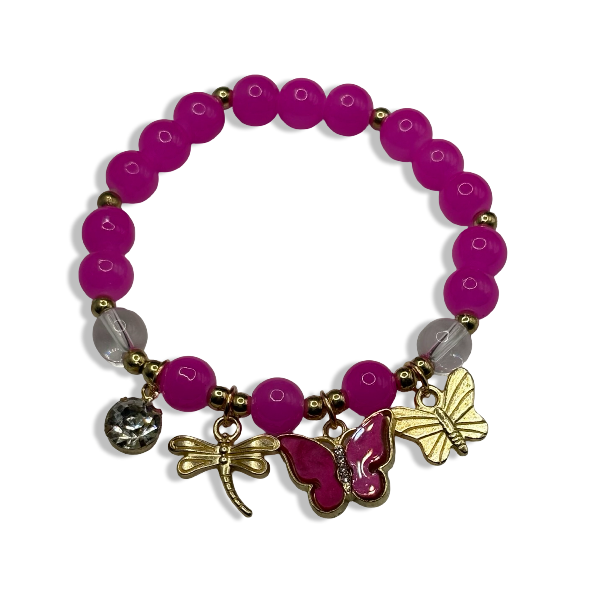 Hot Pink & Gold Wings Beaded Bracelet