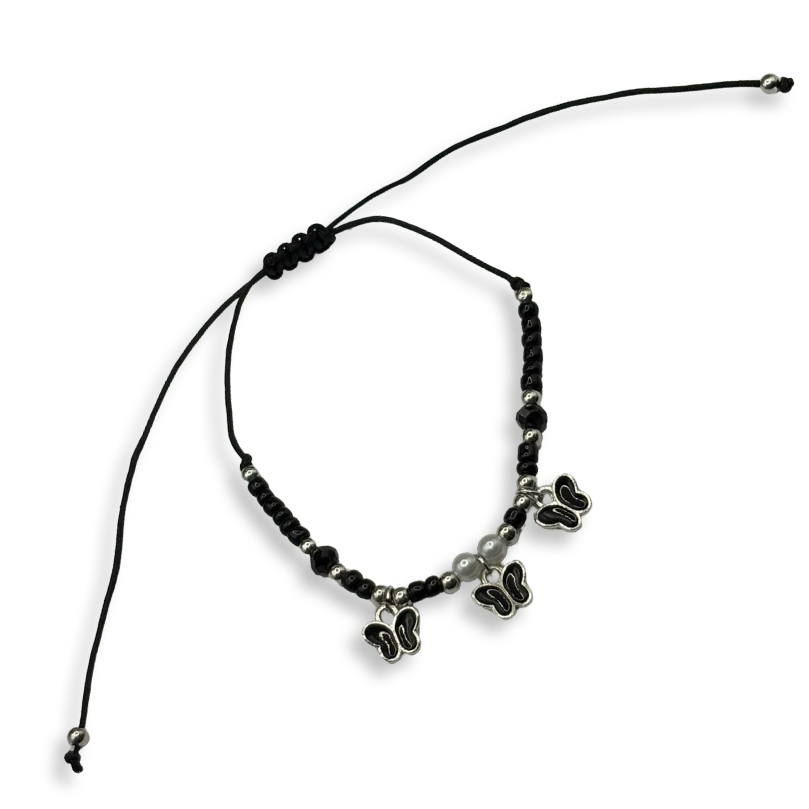 Black n Silver 3 Butterfly Adjustable String Bracelet