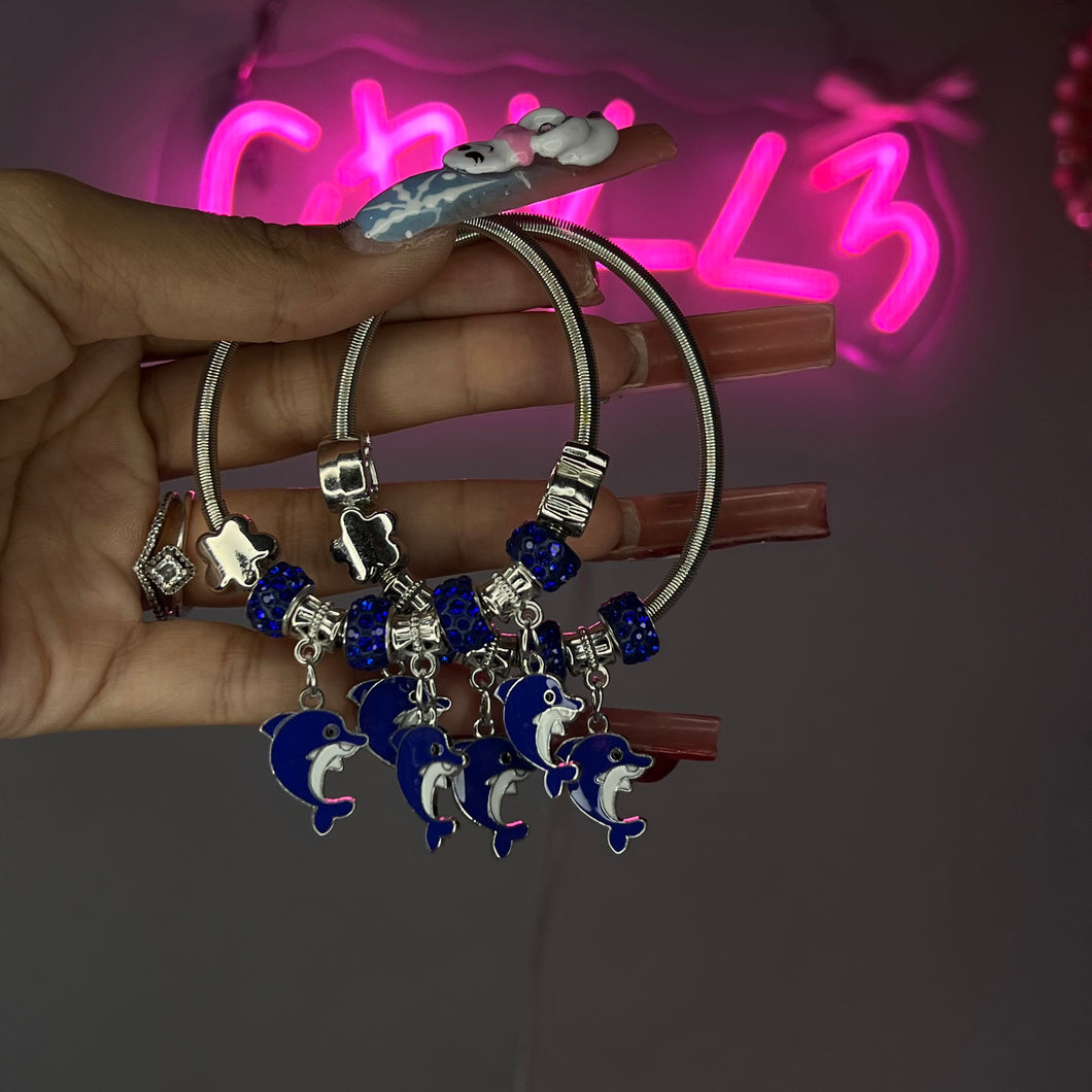 Blue 3 Dolphin Spring Charm Bracelet