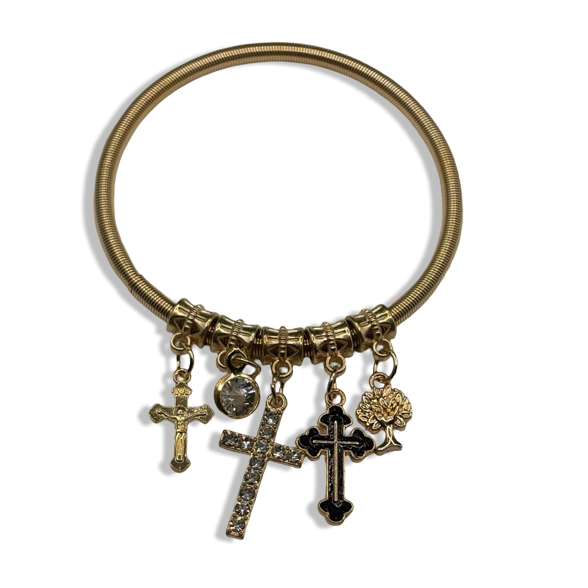 Black & Gold Cross Spring Charm Bracelet