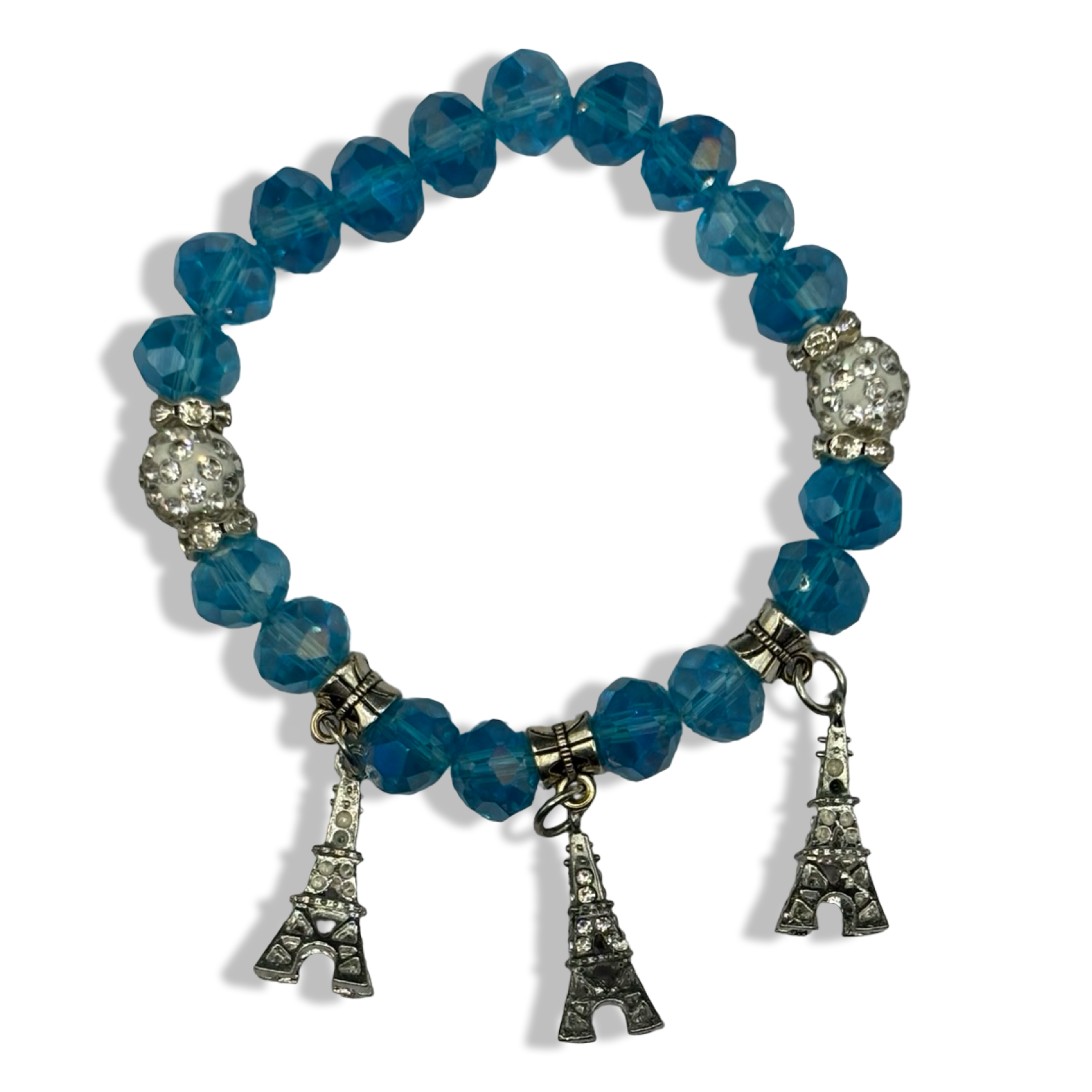 Baby Blue Sparkle Eiffel Tower Beaded Bracelet