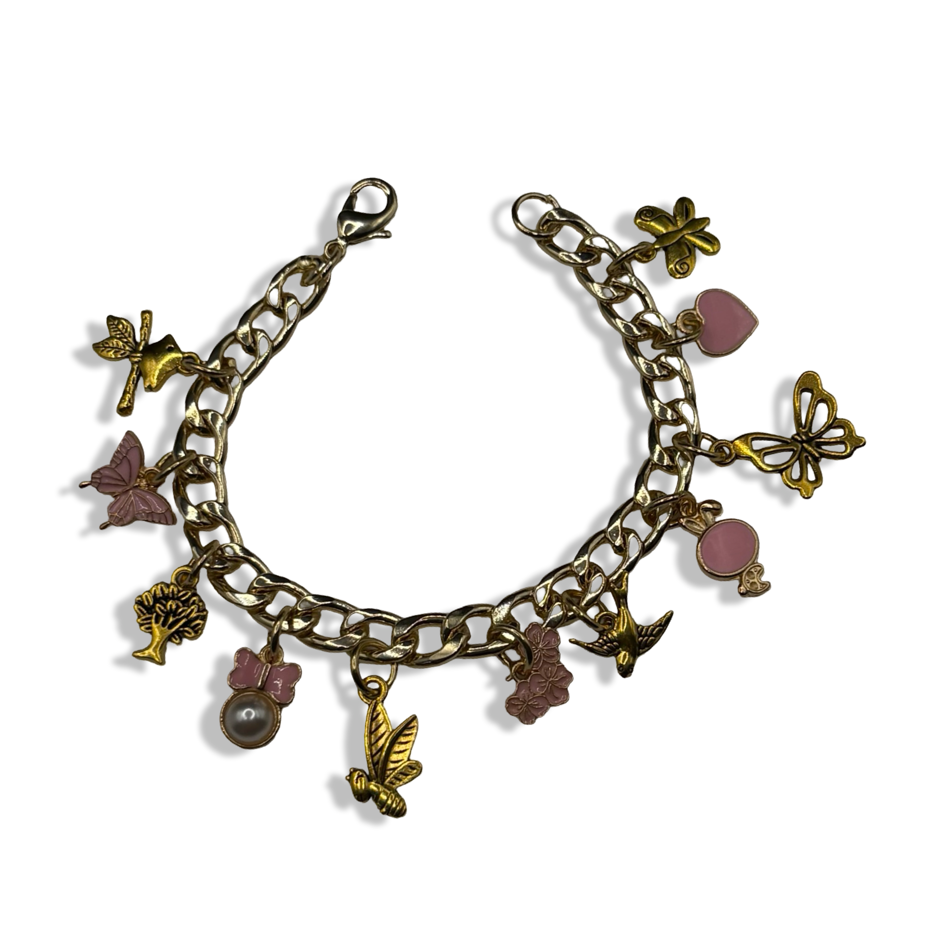 Gold Pink Spring Baby 🩷 Cuban Charm Bracelet