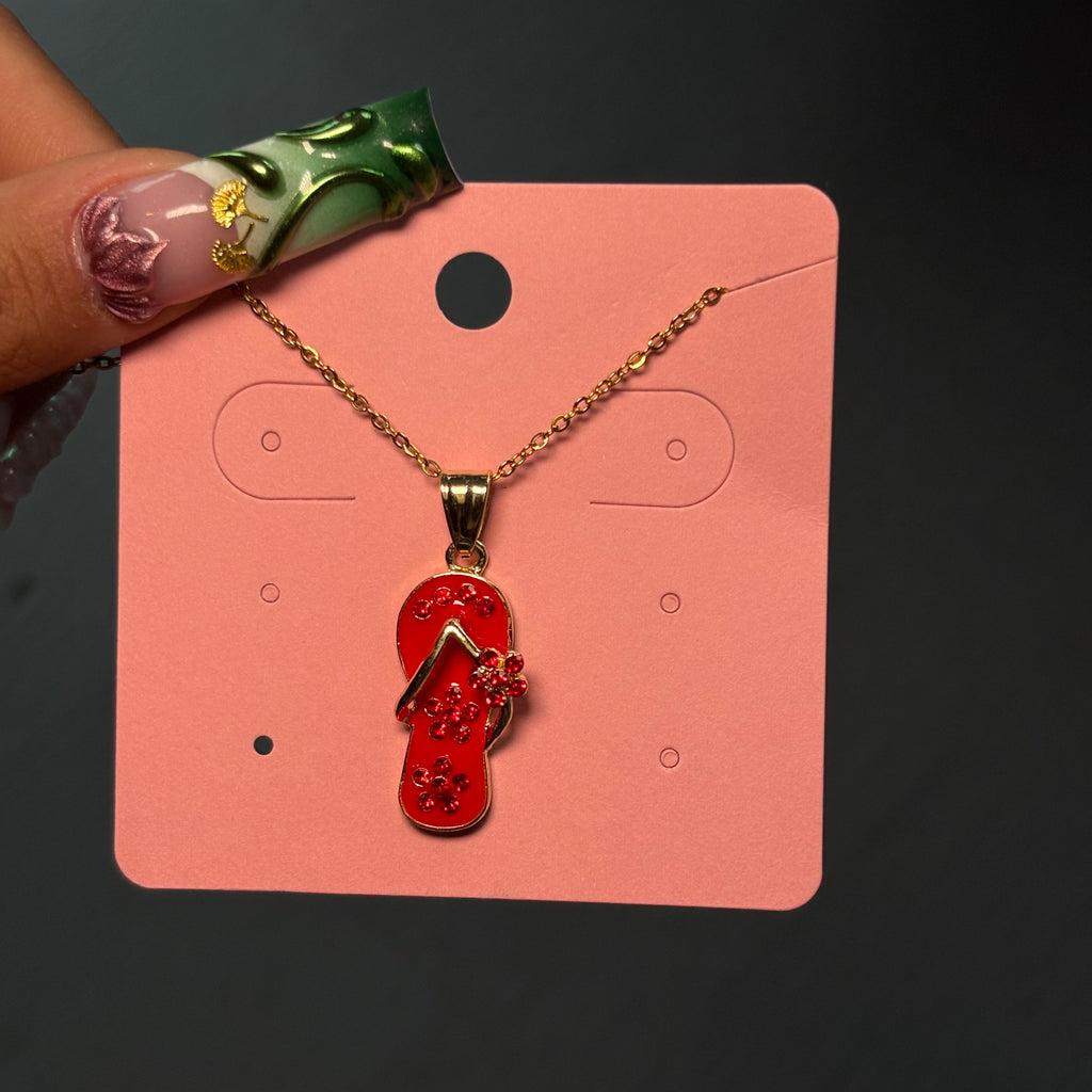 Gold & Red Flip Flop Necklace