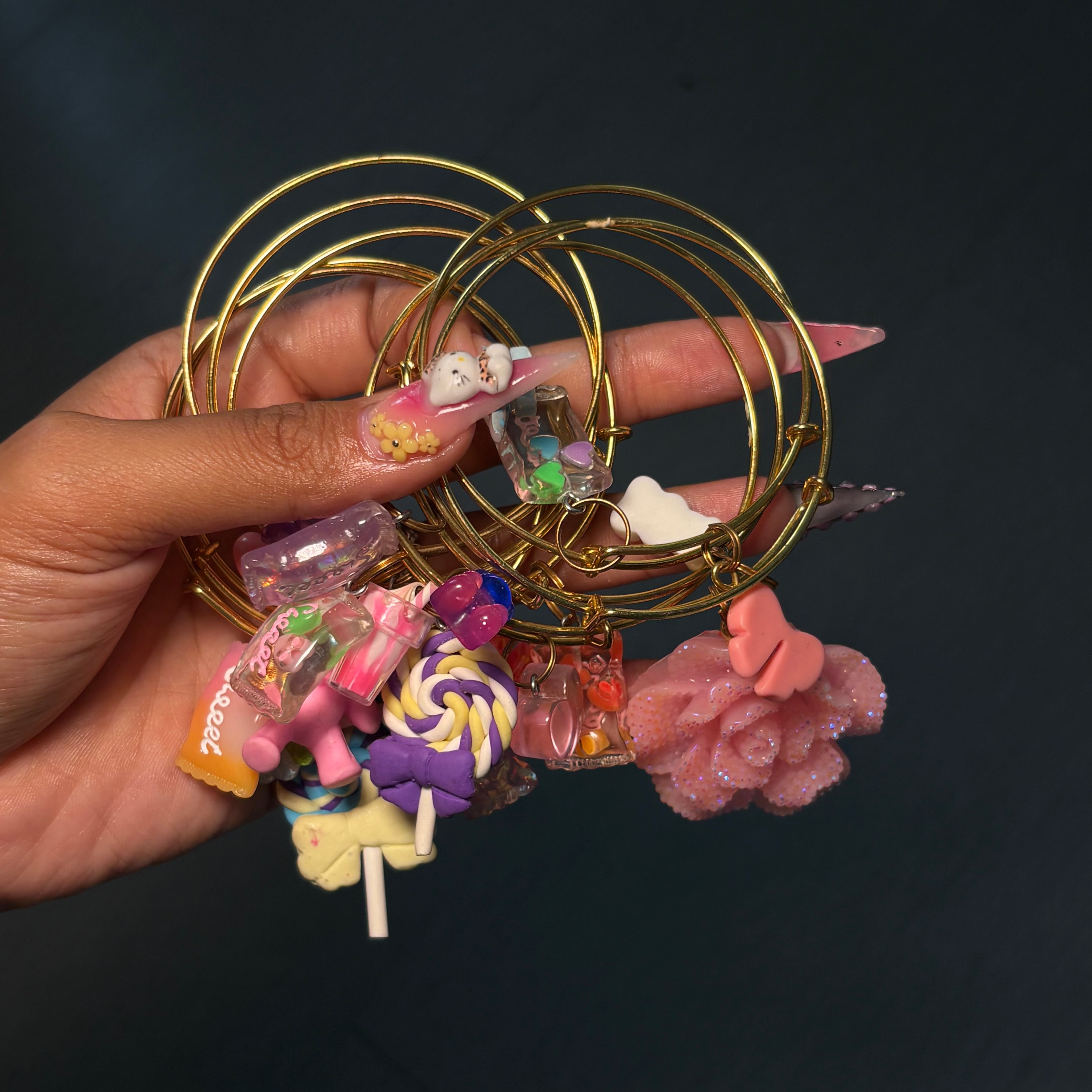 Gold 3 PC Junky Charm Bangles (Randomized Charms!!)