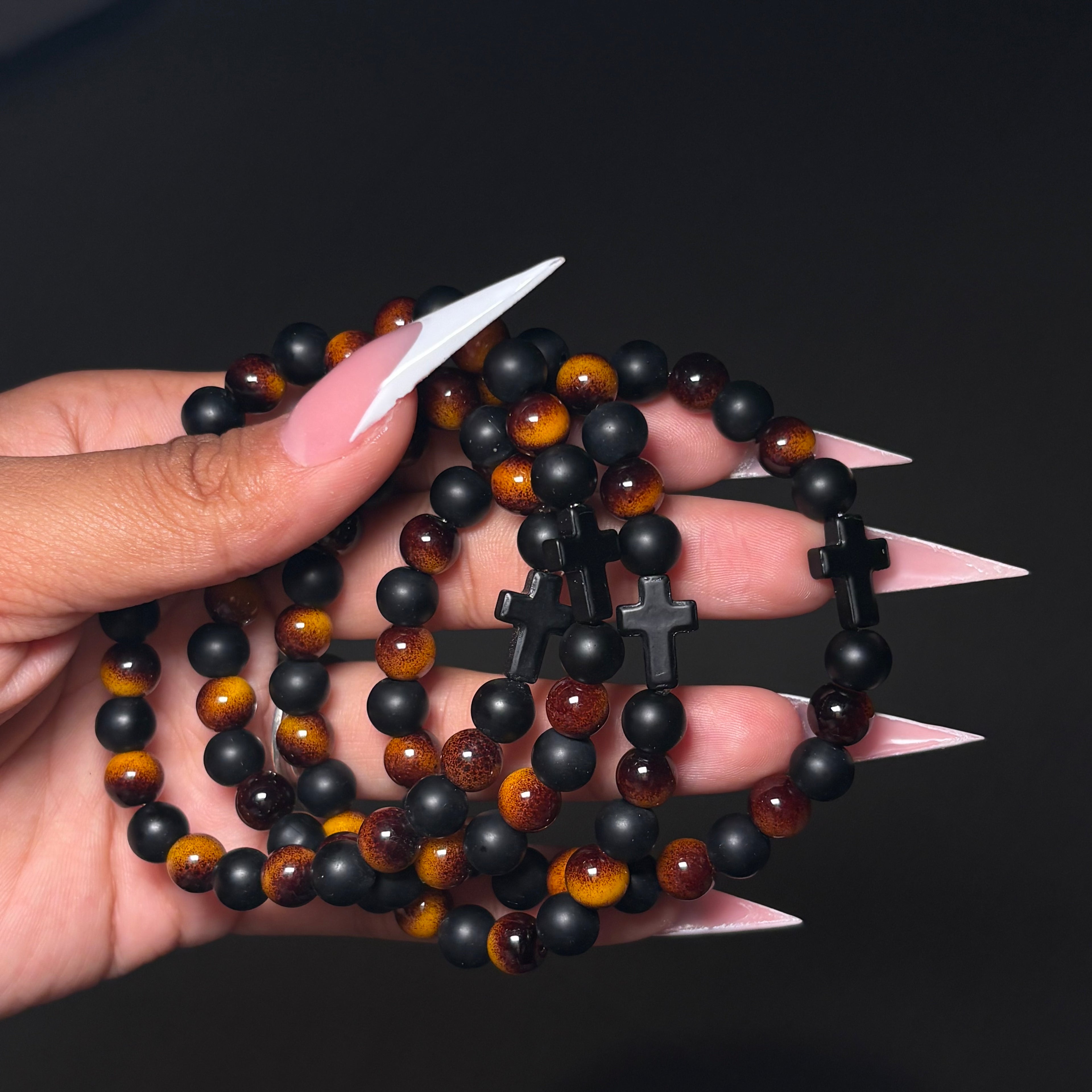 Black & Brown Matte Cross Beaded Bracelet