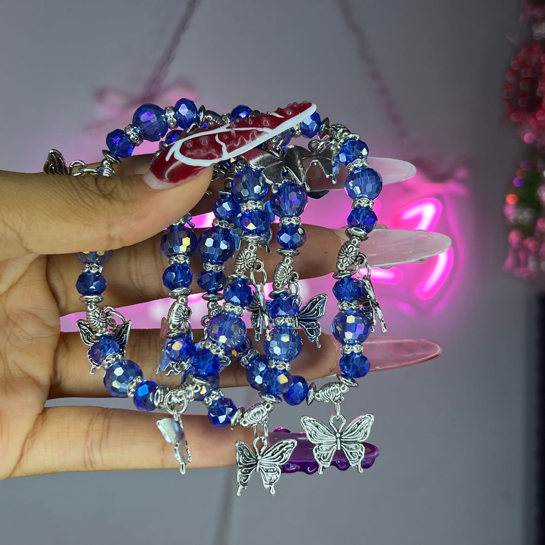 Blue Mariposita 5 Charm Beaded Bracelet