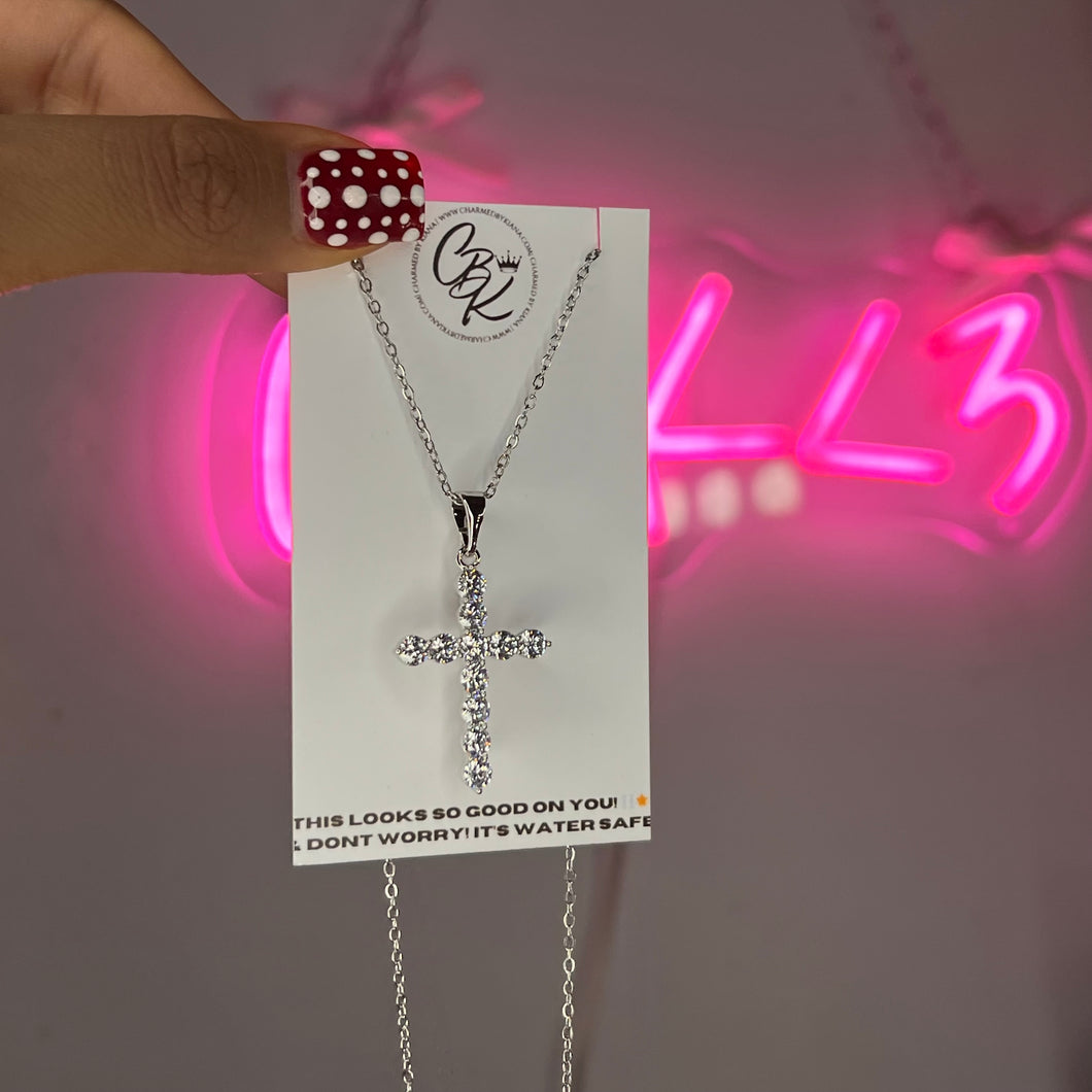 Silver Diamond Cross Necklace