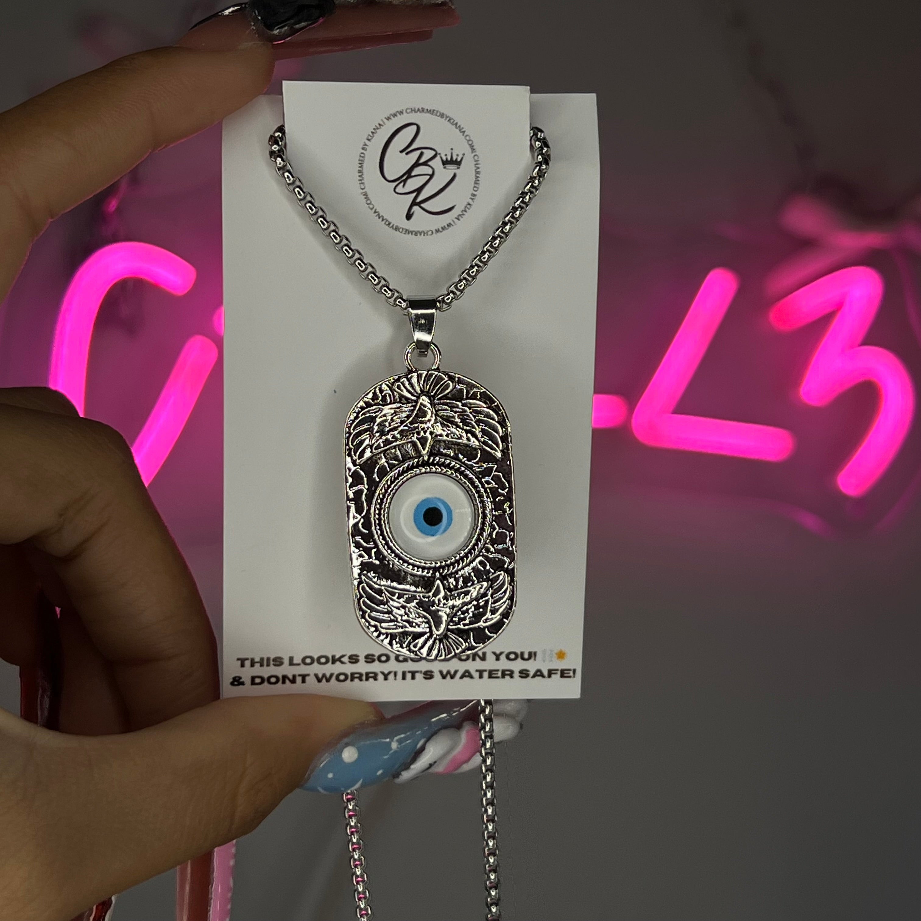 Silver & White EE Necklace 20in