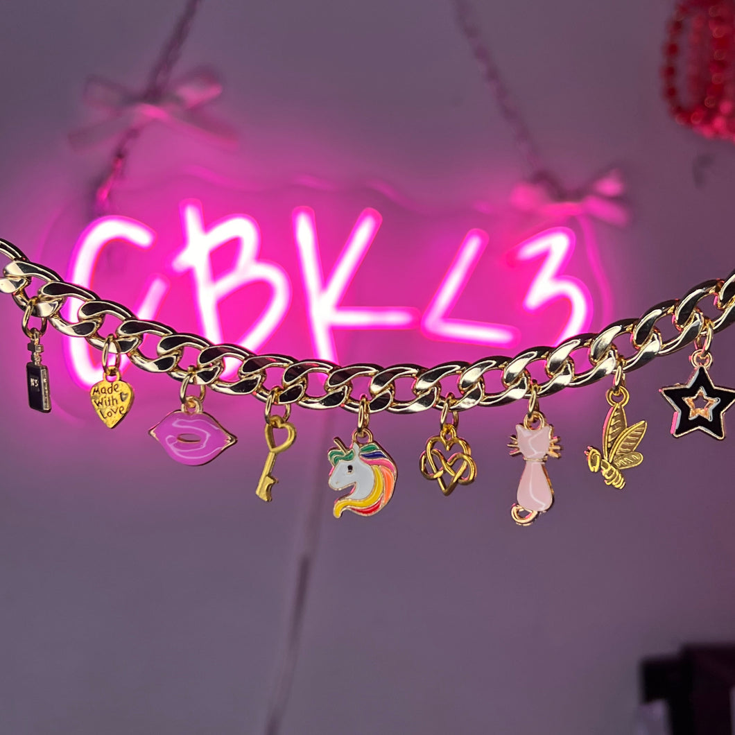Gold Barb Cuban Charm Bracelet