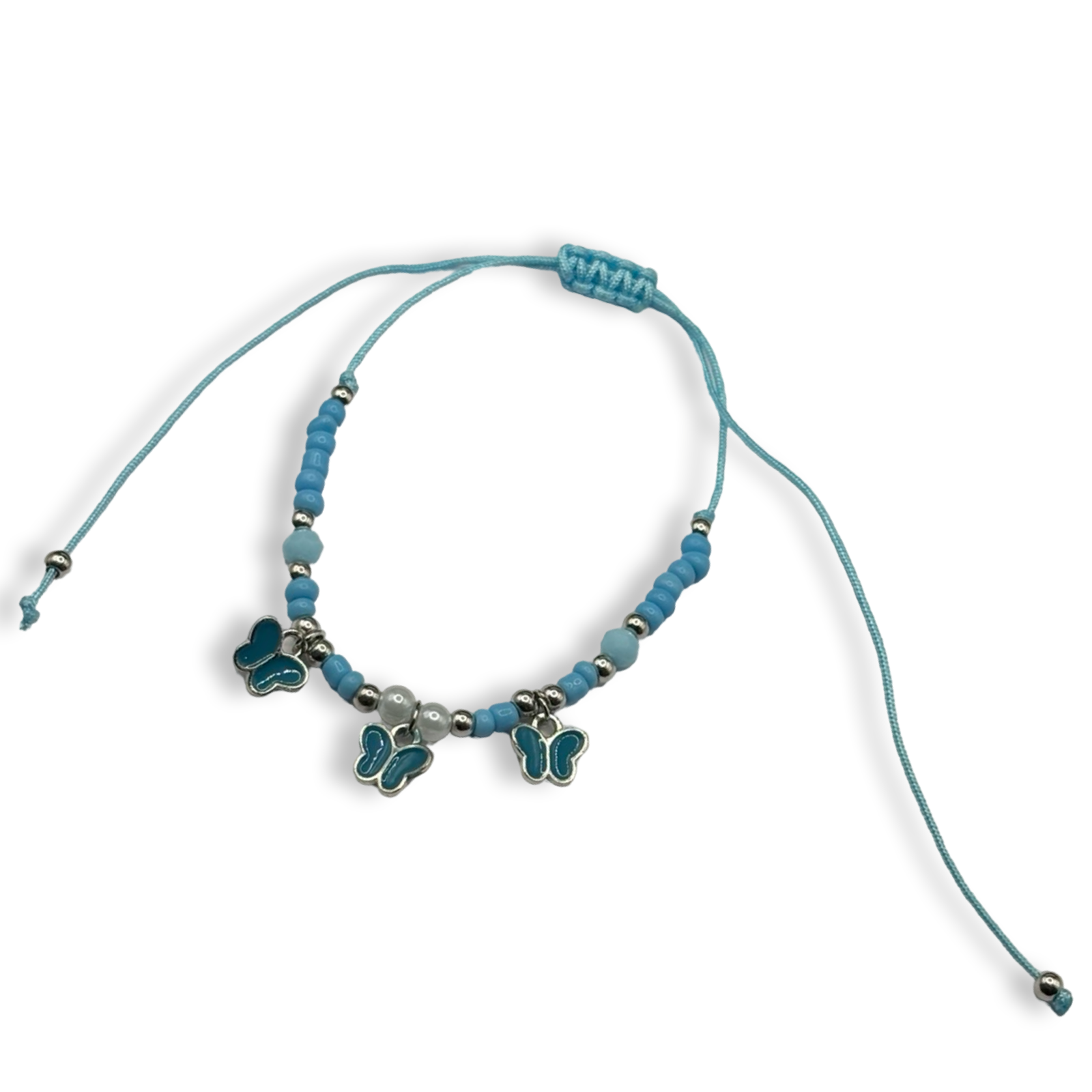 Blue n Silver 3 Butterfly Adjustable String Bracelet