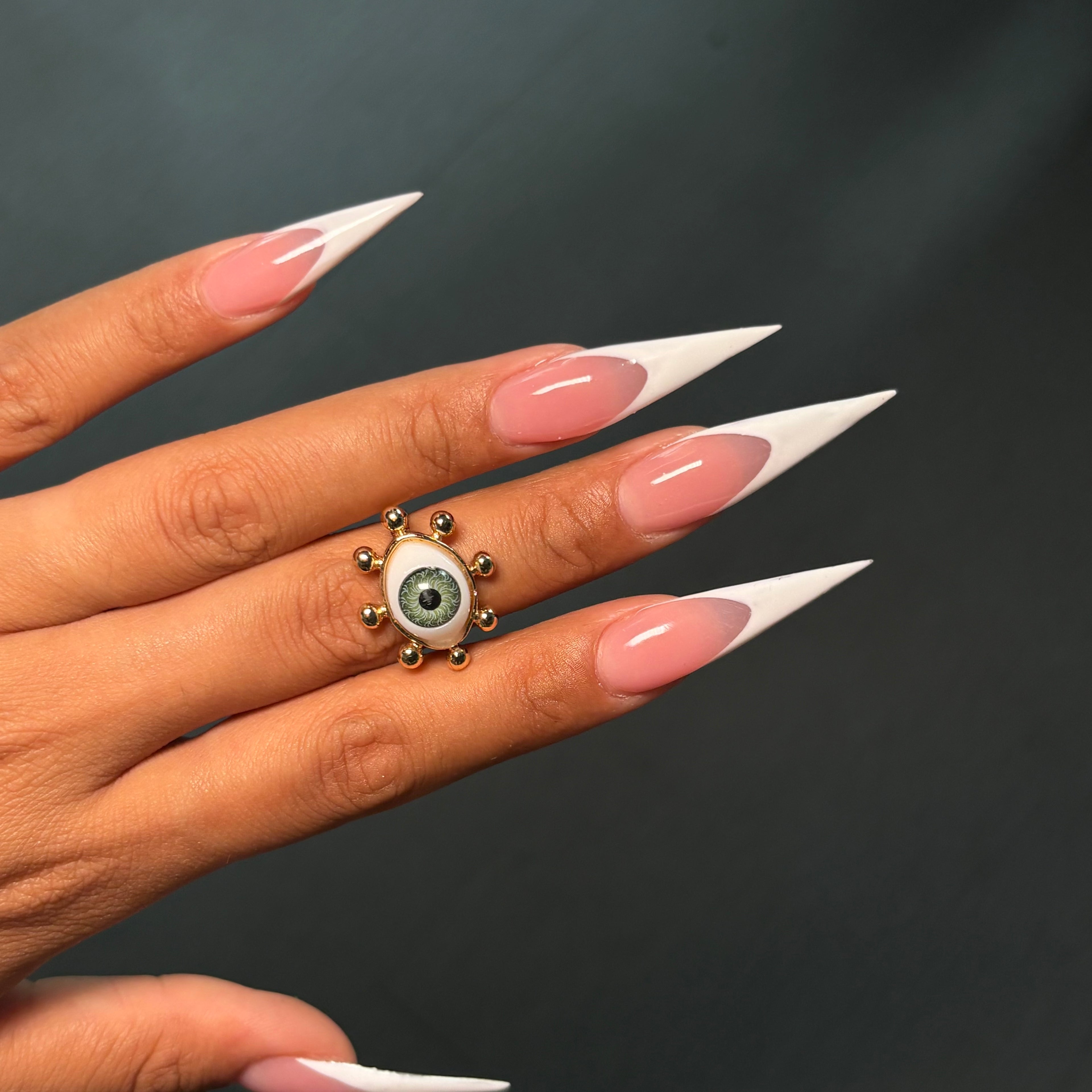 Size 7 Green & Gold Mal de Ojo Ring