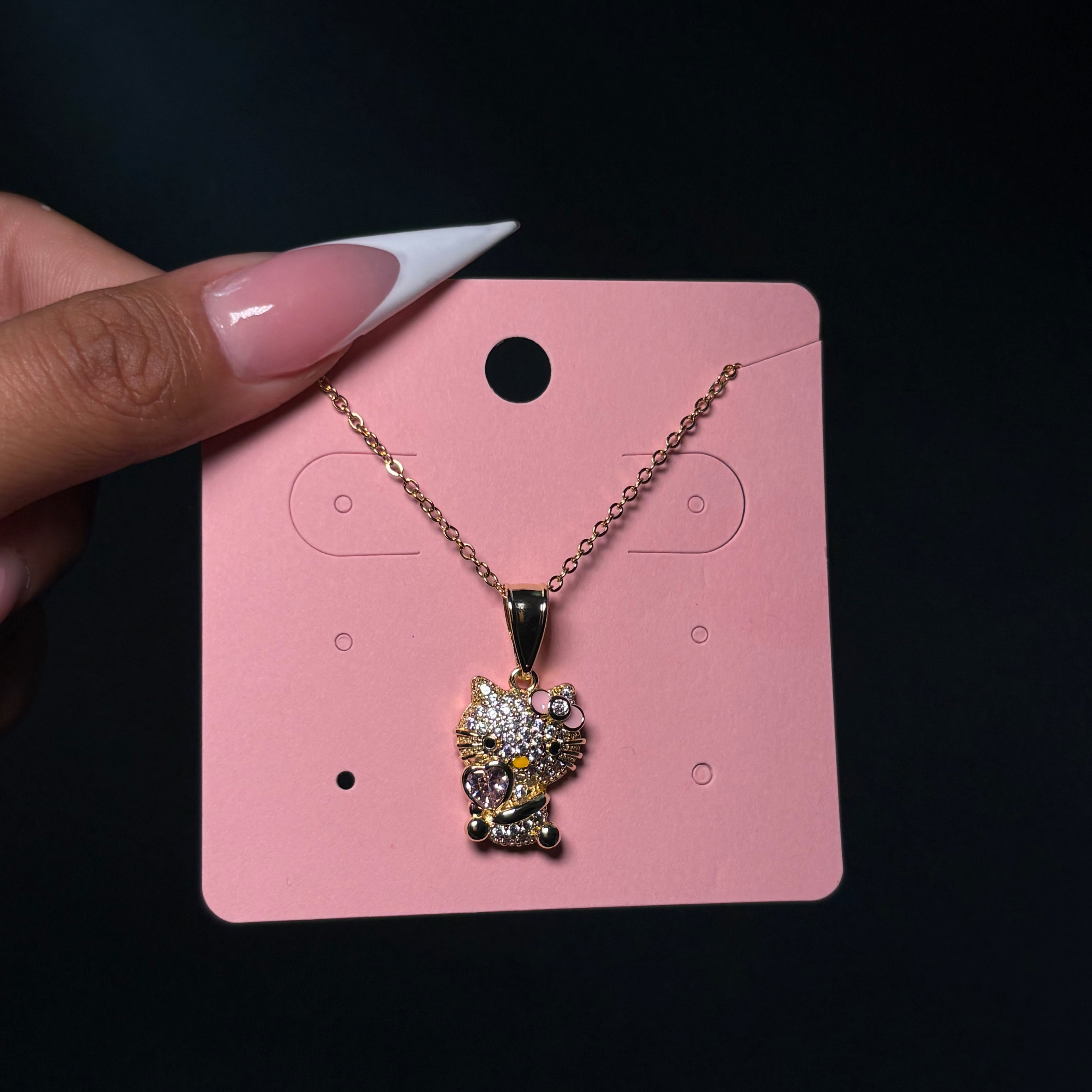 Gold & Pink Hugging Heart It Girlie Bow Necklace 🎀
