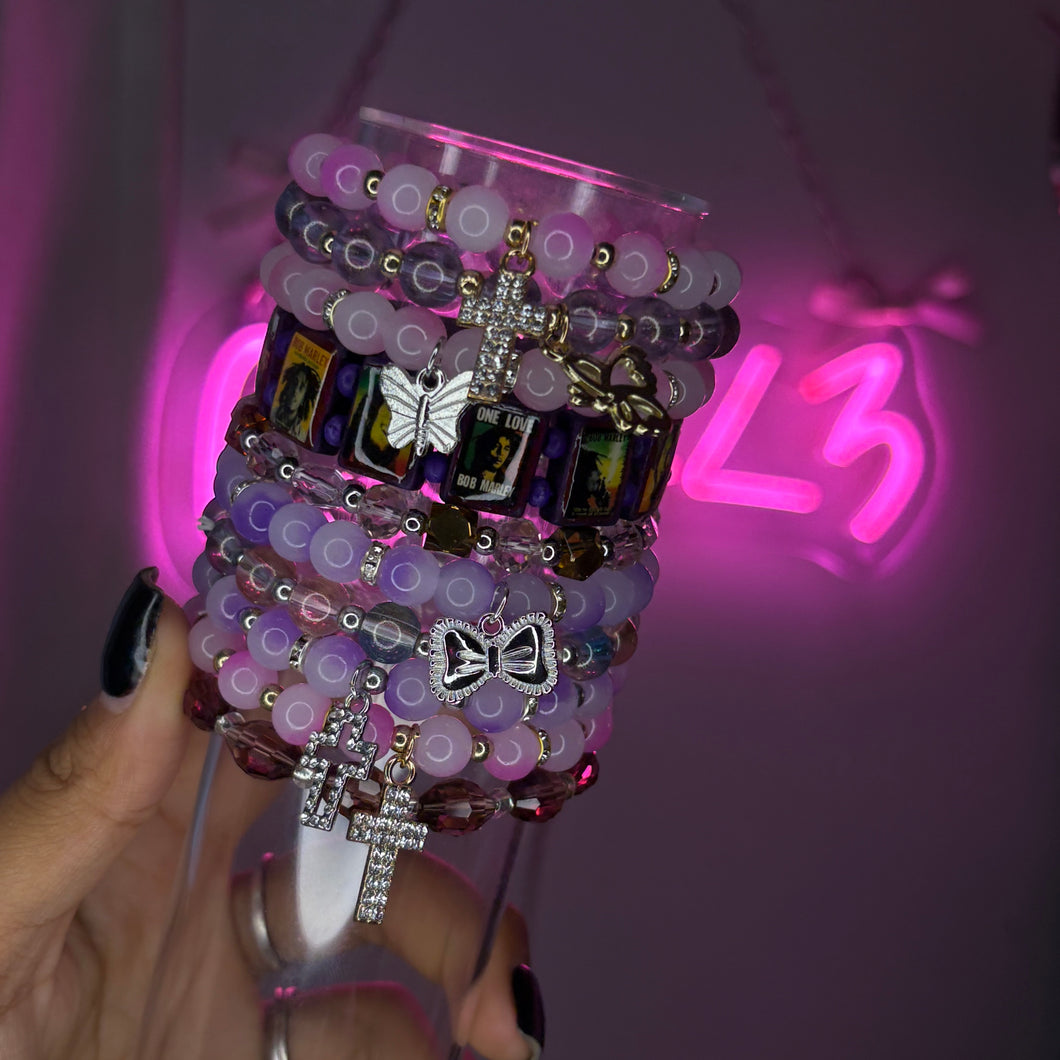 Cheshire Cat 🐈‍⬛ 💜🎀 10PC Meg Stack (Beaded Bracelet Set)