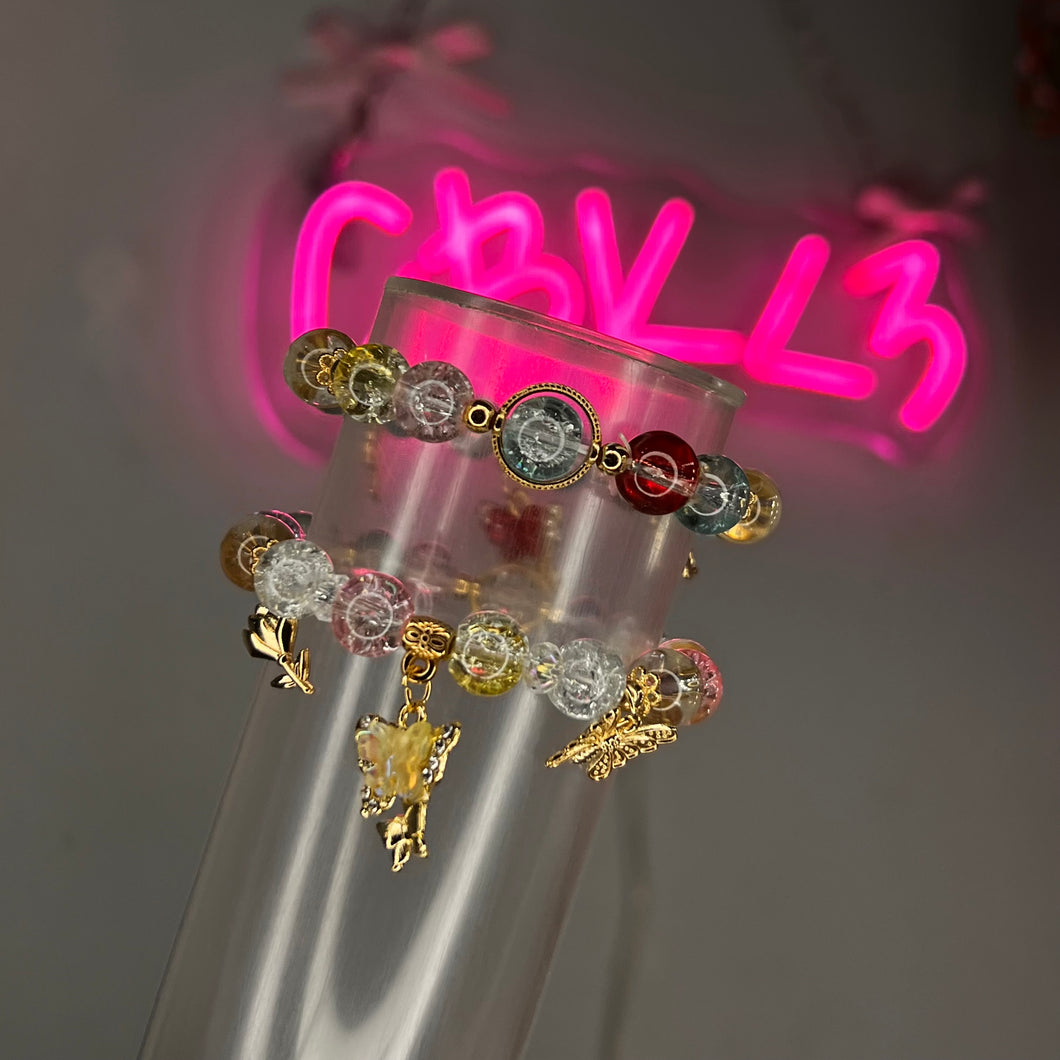 Rainnbow & Gold Spring Baby 3 Charm Beaded Bracelet