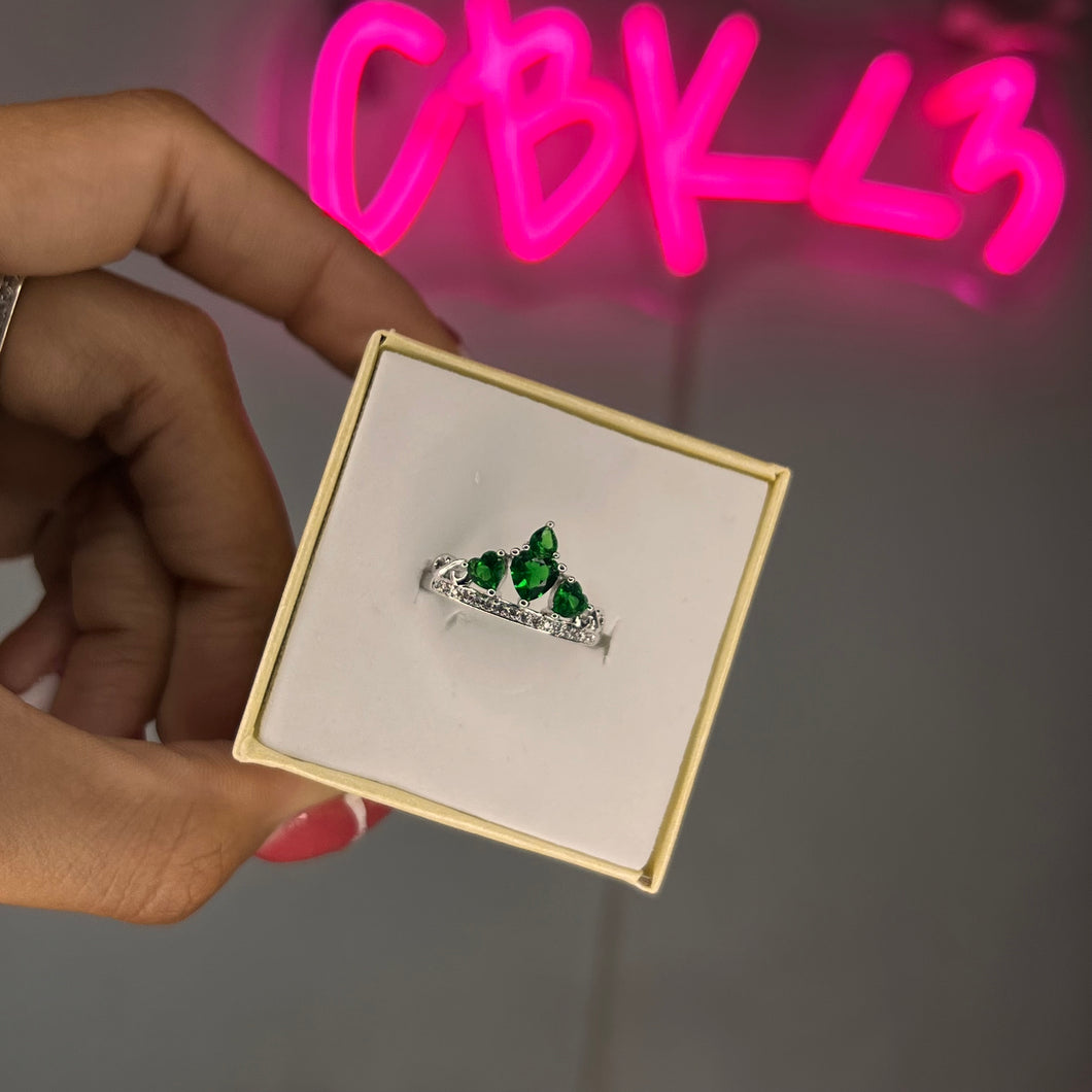 Silver Emerald Mother Natures Crown Ring SZ 8