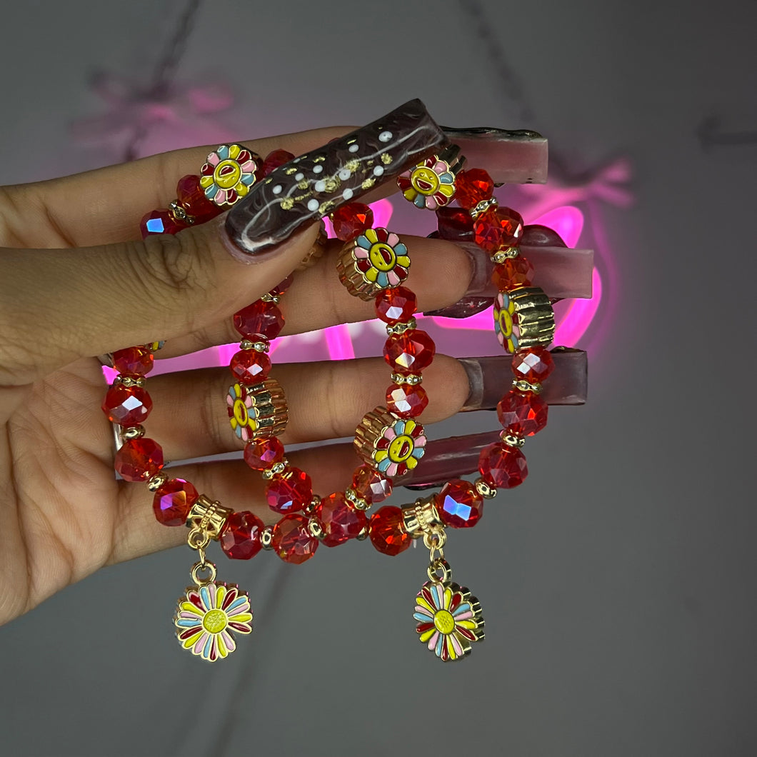 Red Kami Flower Beaded Bracelet