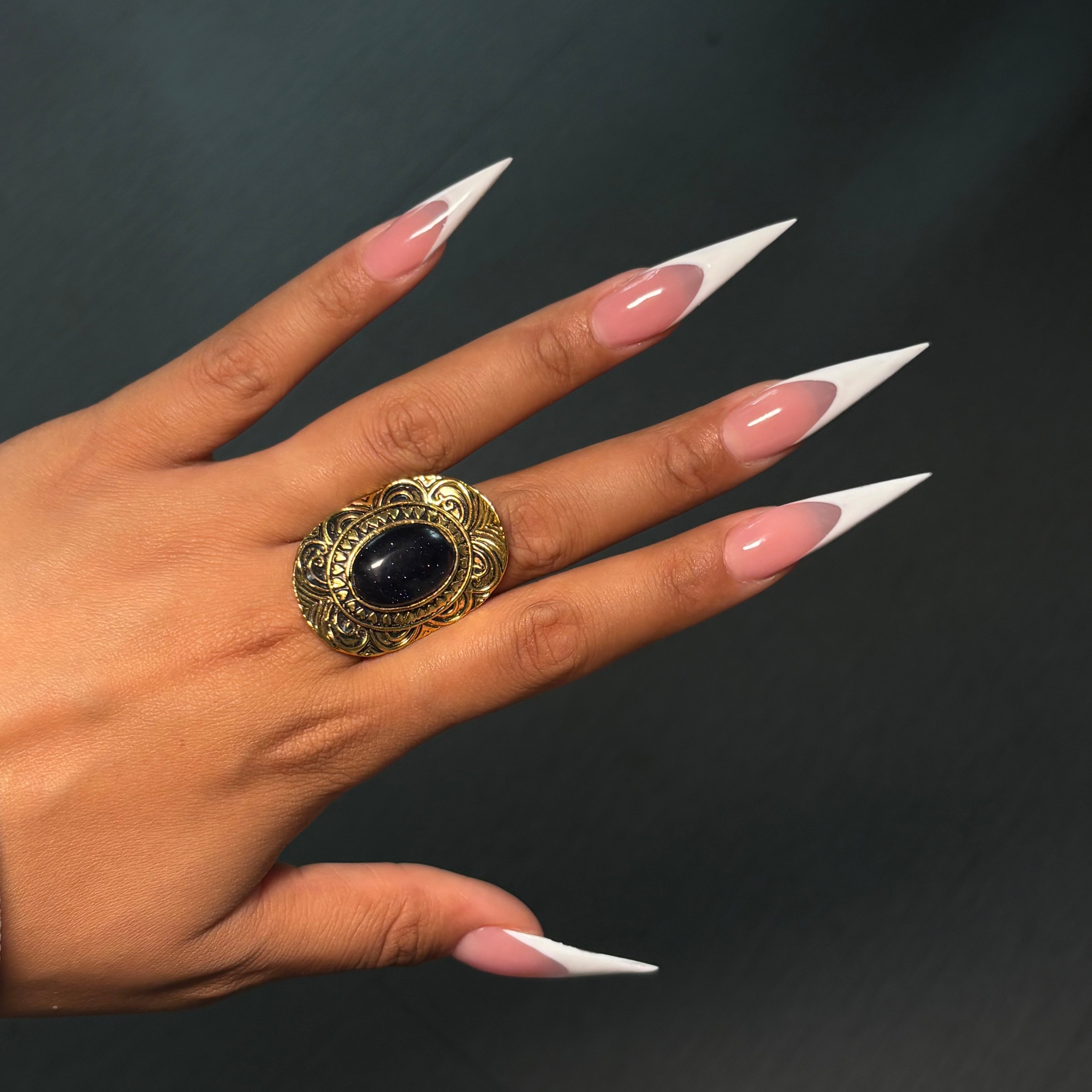 Gold & Black Adjustable Stone Ring