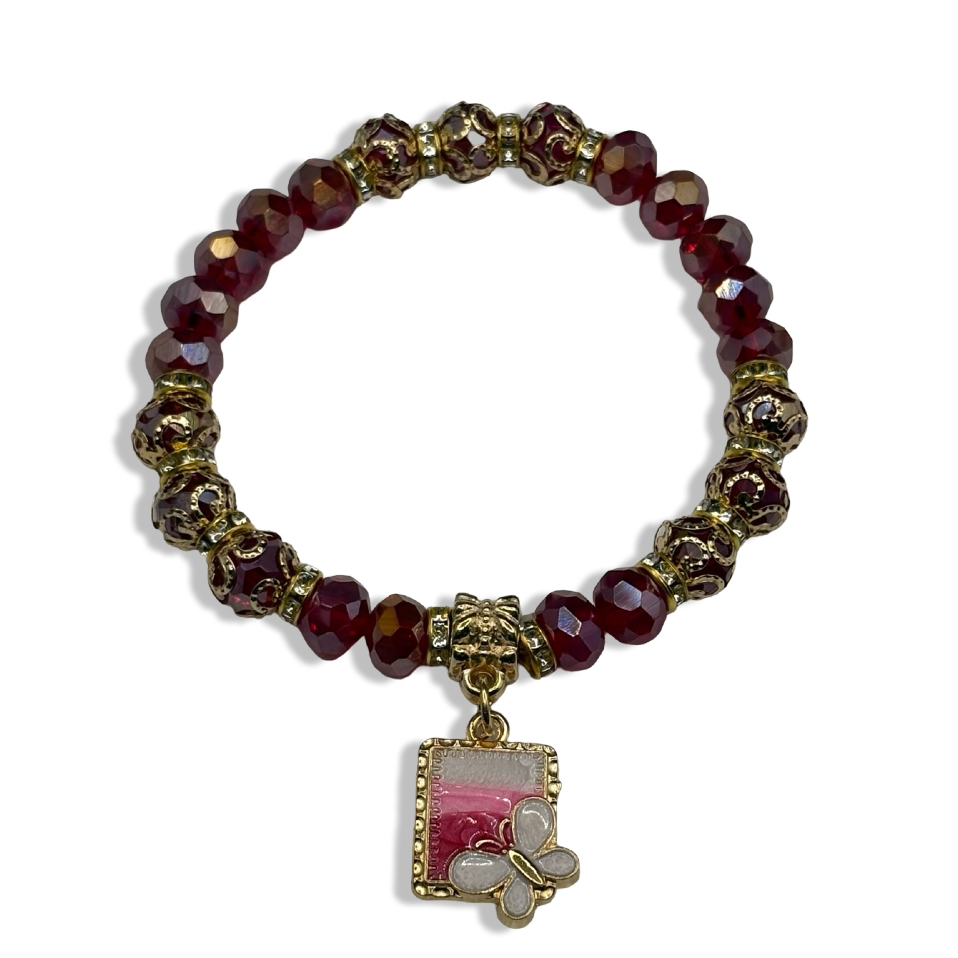 Red & Gold Lace Flutter Beaded Bracelet