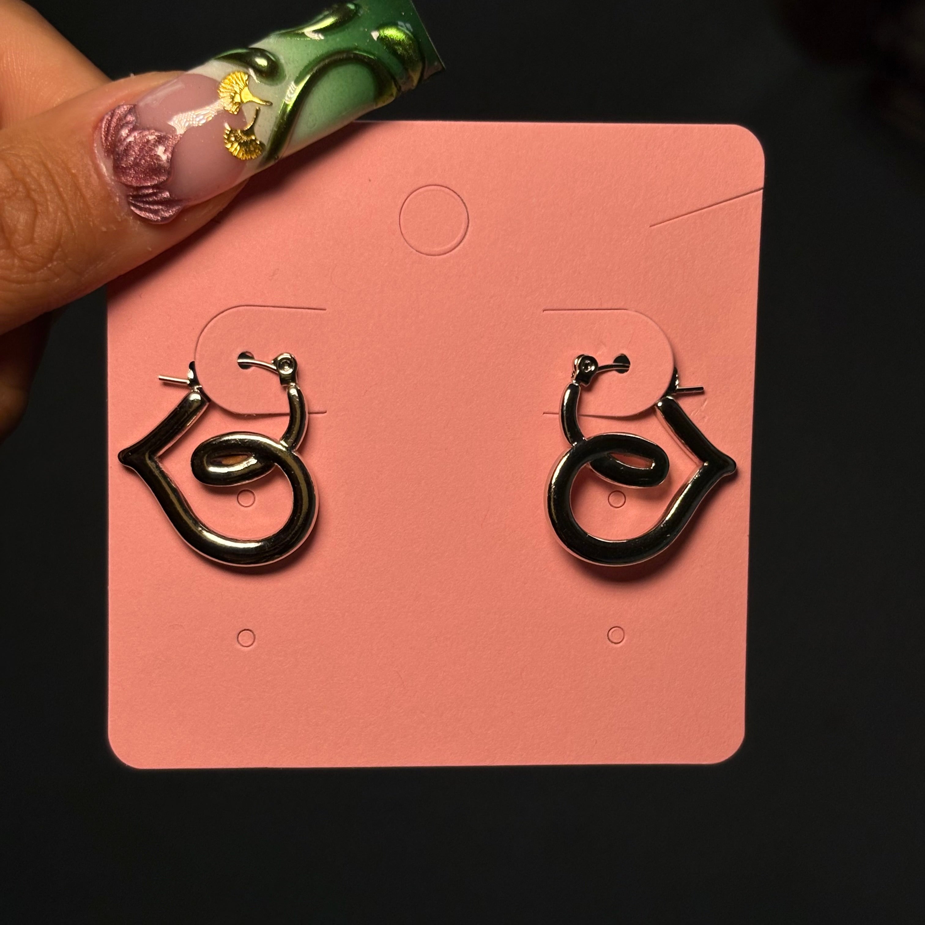 Silver Medium Heart Hoops