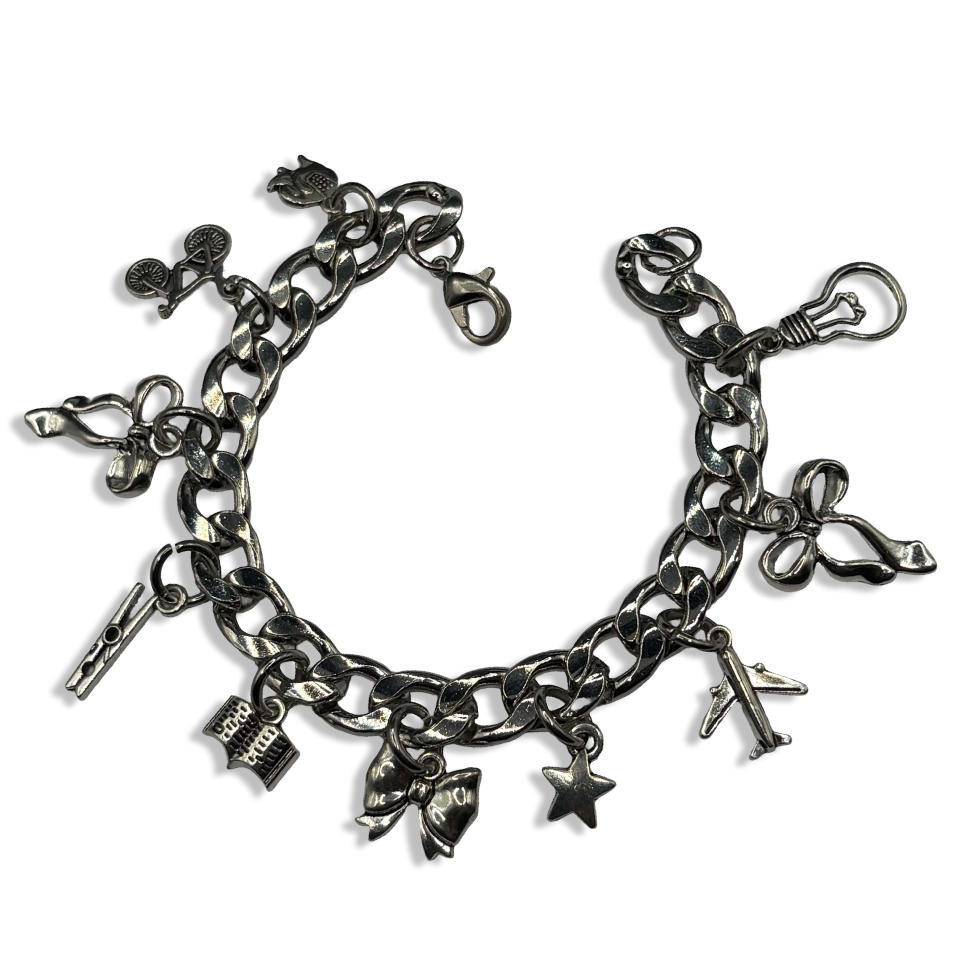 Hobby Lover$ Silver Cuban Link Charm Bracelet