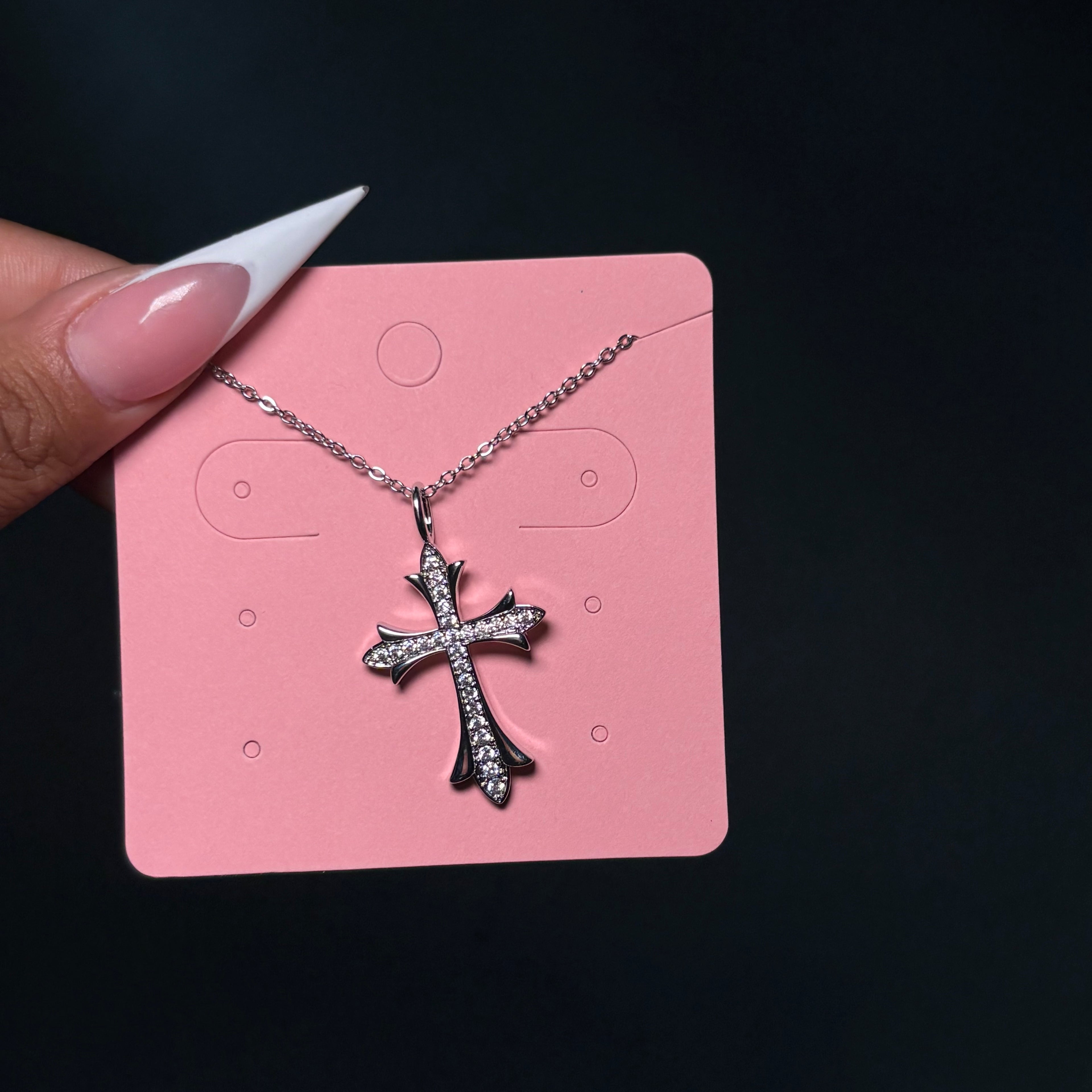 Silver Diamantè Pointed Cross Necklace