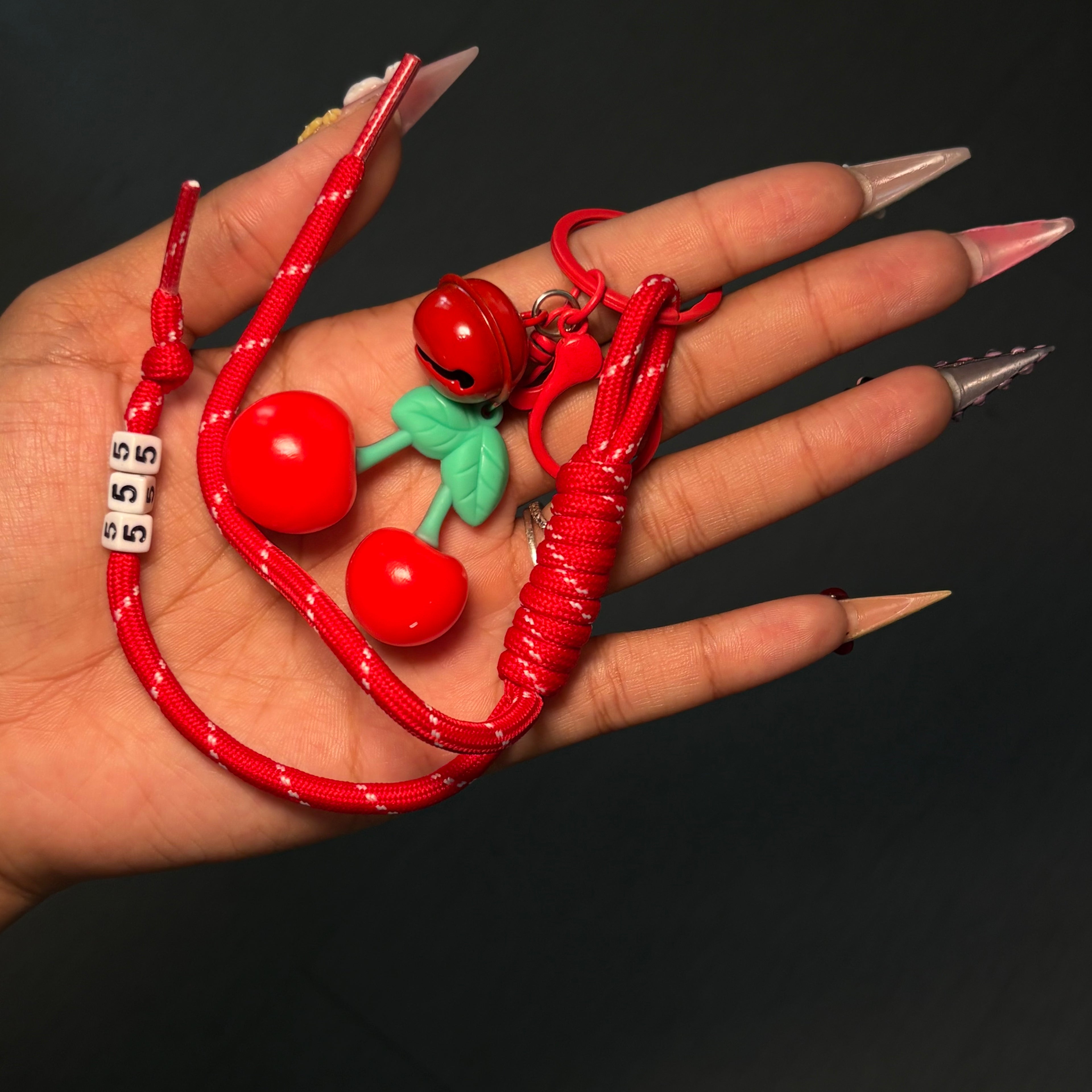 Red 555 Cherry Charm Dangle Keychain + Bagcharm