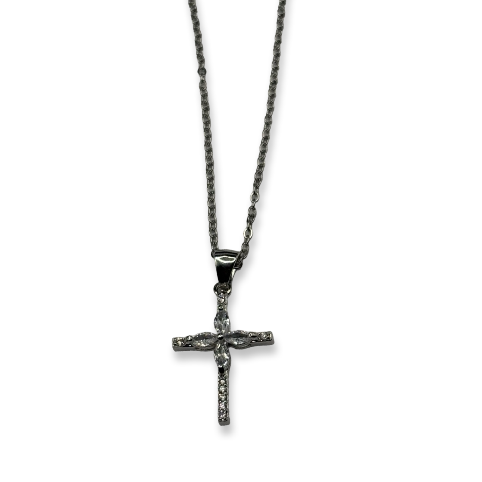Silver Dainty Grace Cross Diamantè Necklace
