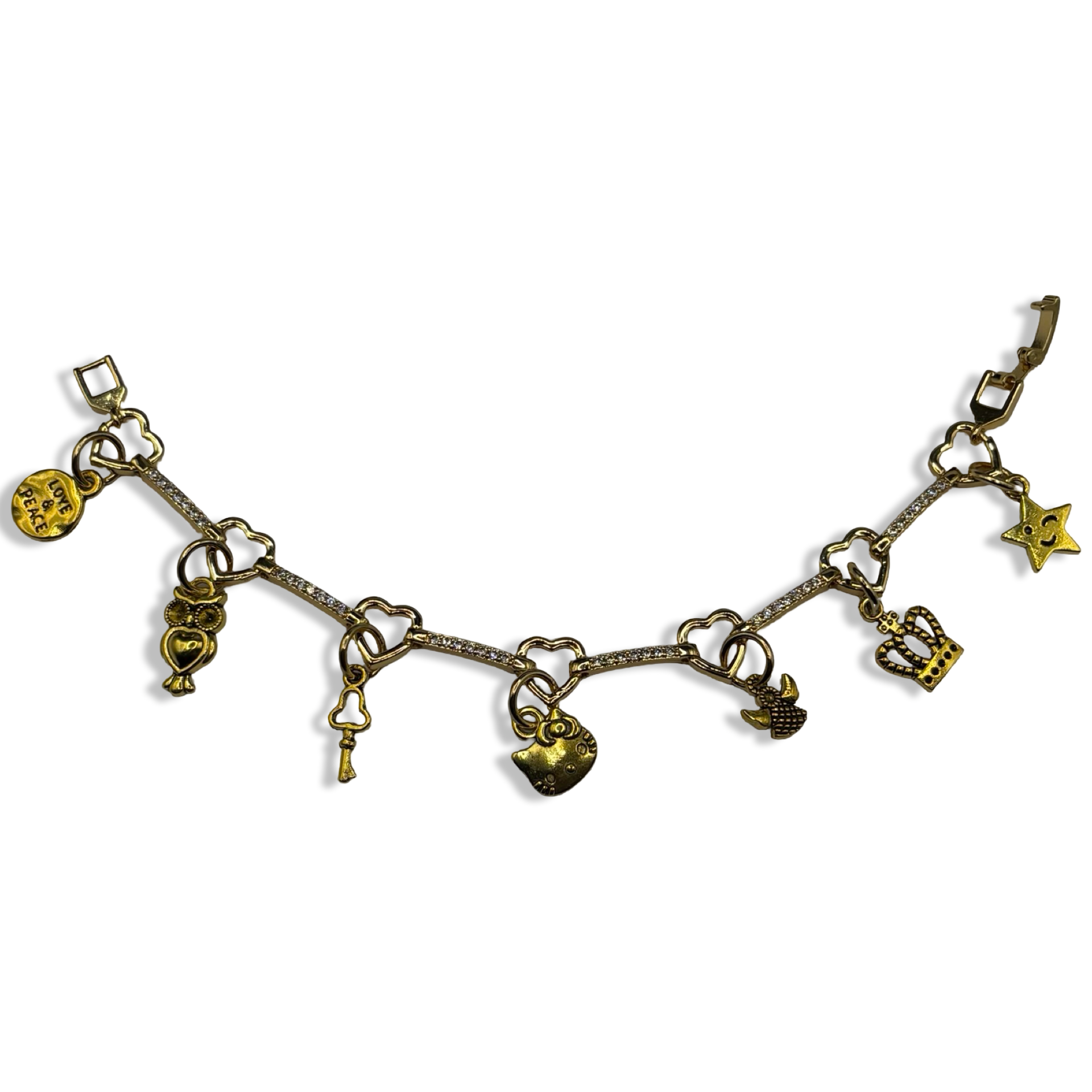Just A Girlie 🎀👑Gold Heart Diamond Link Charm Bracelet