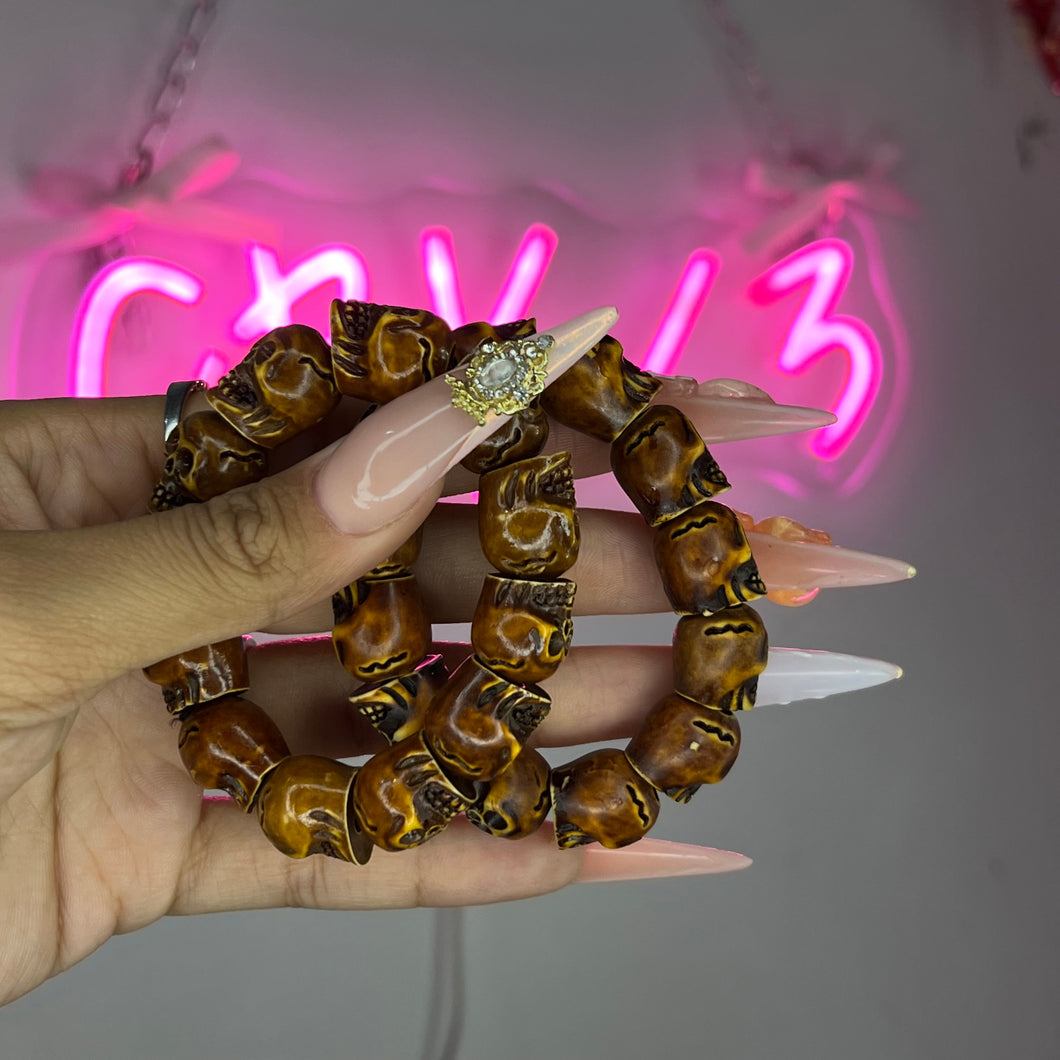 Brown XL Skully Beaded Bracelet