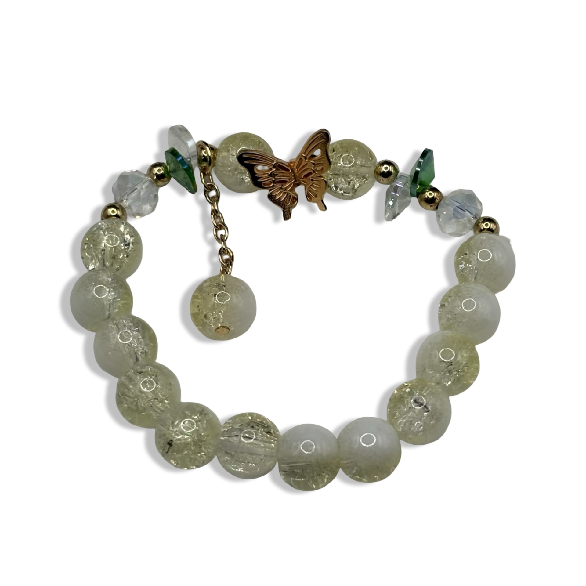 Pale Yellow & Gold Flutter Dangle Beaded Bracelet