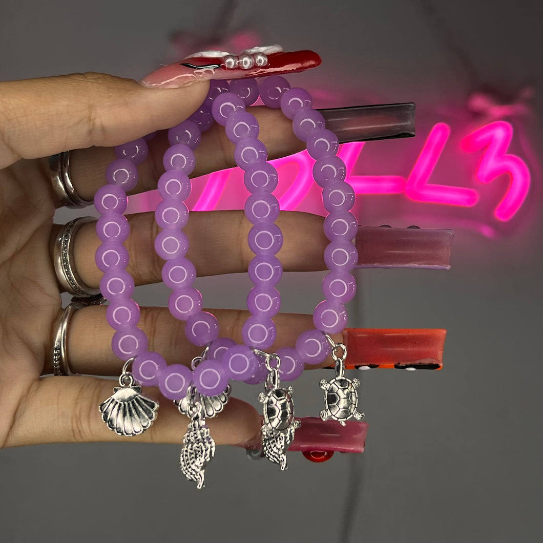 Purple Vacay Bae 3 Charm Beaded Bracelet