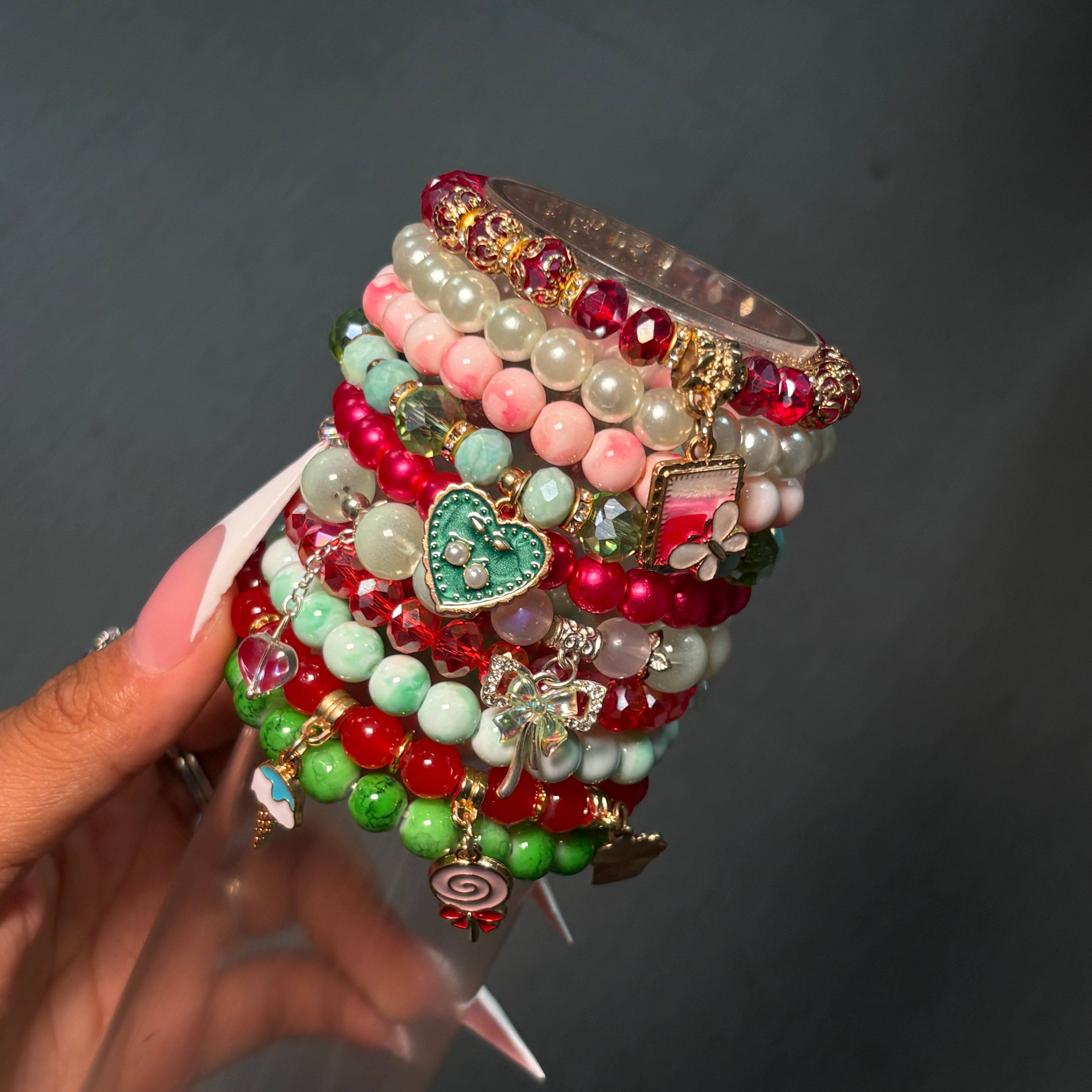Red & Green 🍓2.0 10PC Beaded Mega Stacko